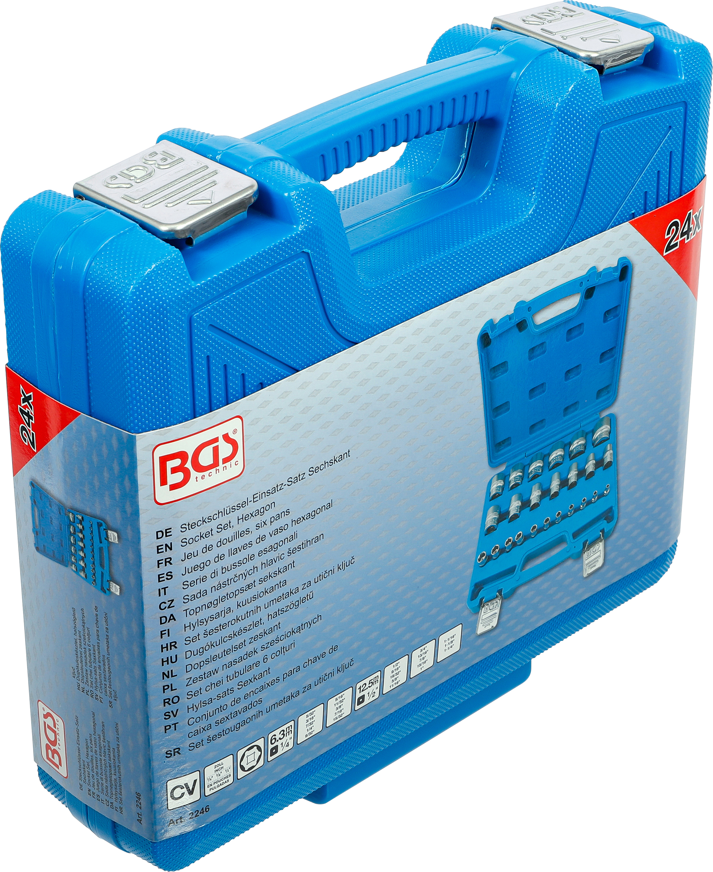 BGS Steckschlüssel-Einsatz-Satz, Sechskant | Antriebe Innenvierkant 6,3 mm (1/4"), 12,5 mm (1/2") | Zollmaße | 24-tlg.
