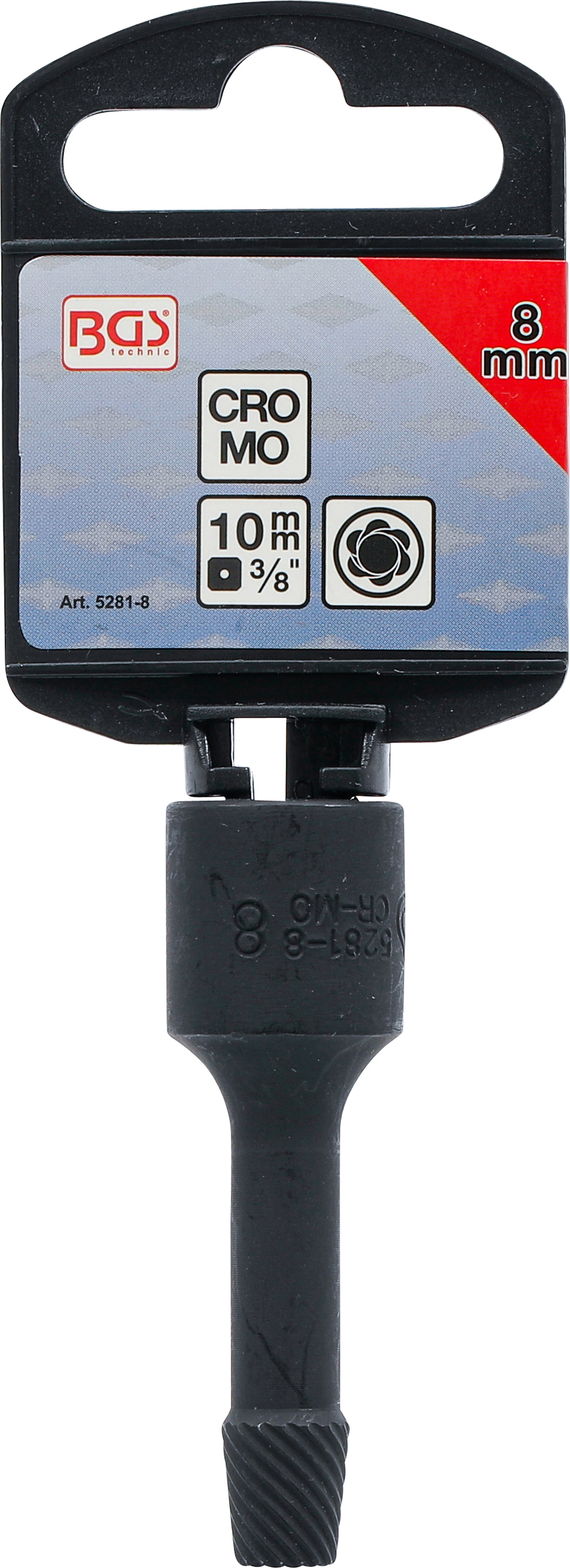 BGS Spiral-Profil-Steckschlüssel-Einsatz / Schraubenausdreher | Antrieb Innenvierkant 10 mm (3/8") | 8 mm