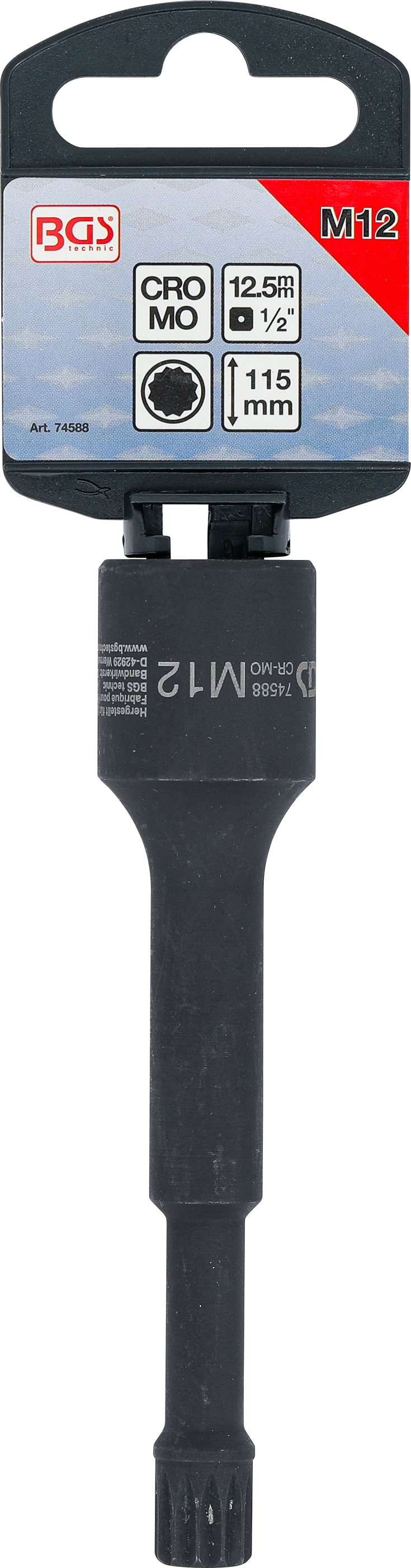 BGS Kraft-Spezial-Bit-Einsatz | Länge 115 mm | Antrieb Innenvierkant 12,5 mm (1/2") | Innenvielzahn (für XZN) M12 | für VAG