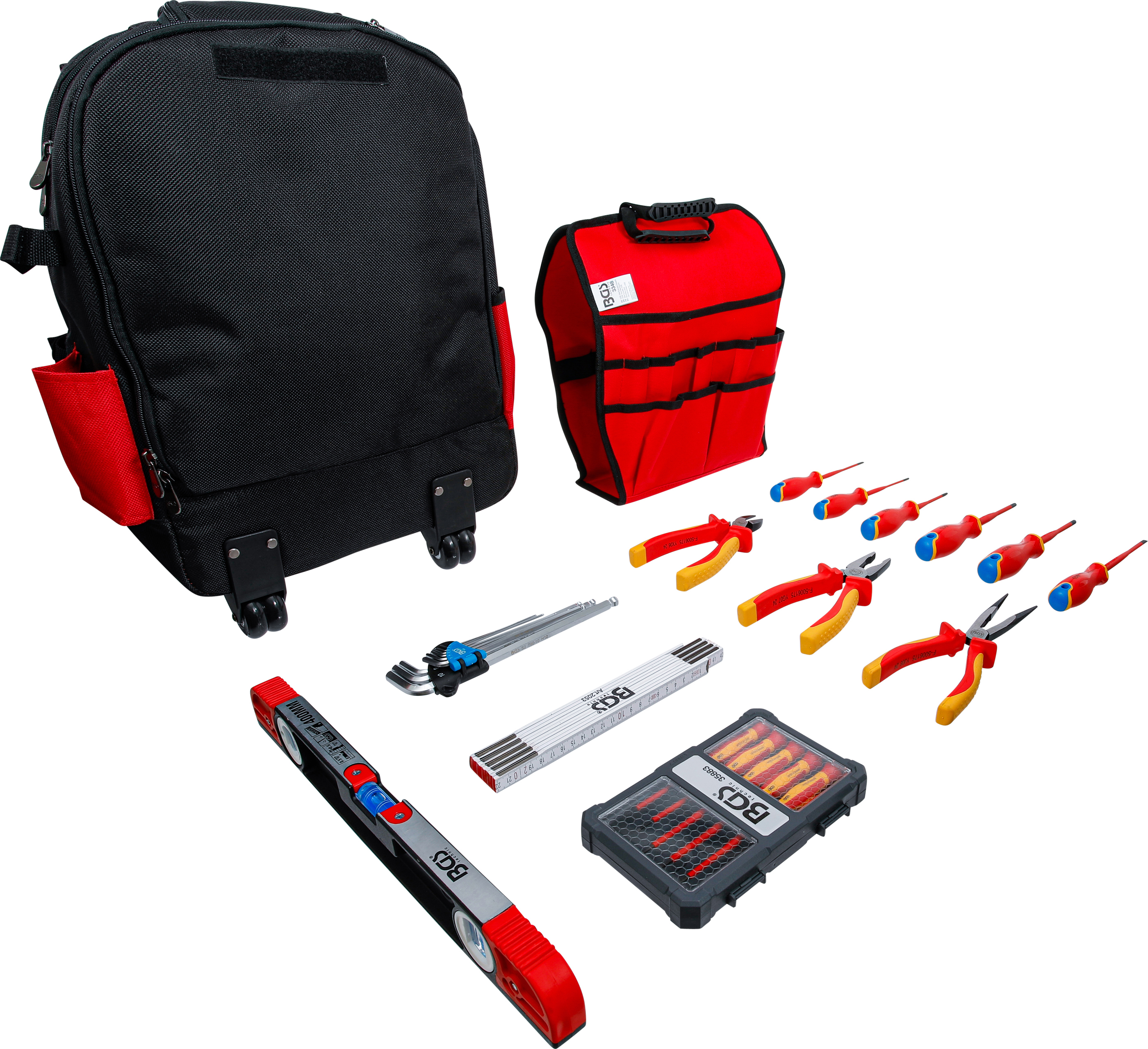 BGS VDE-Werkzeugrucksack | mit Teleskopgriff, fahrbar | 27-tlg.