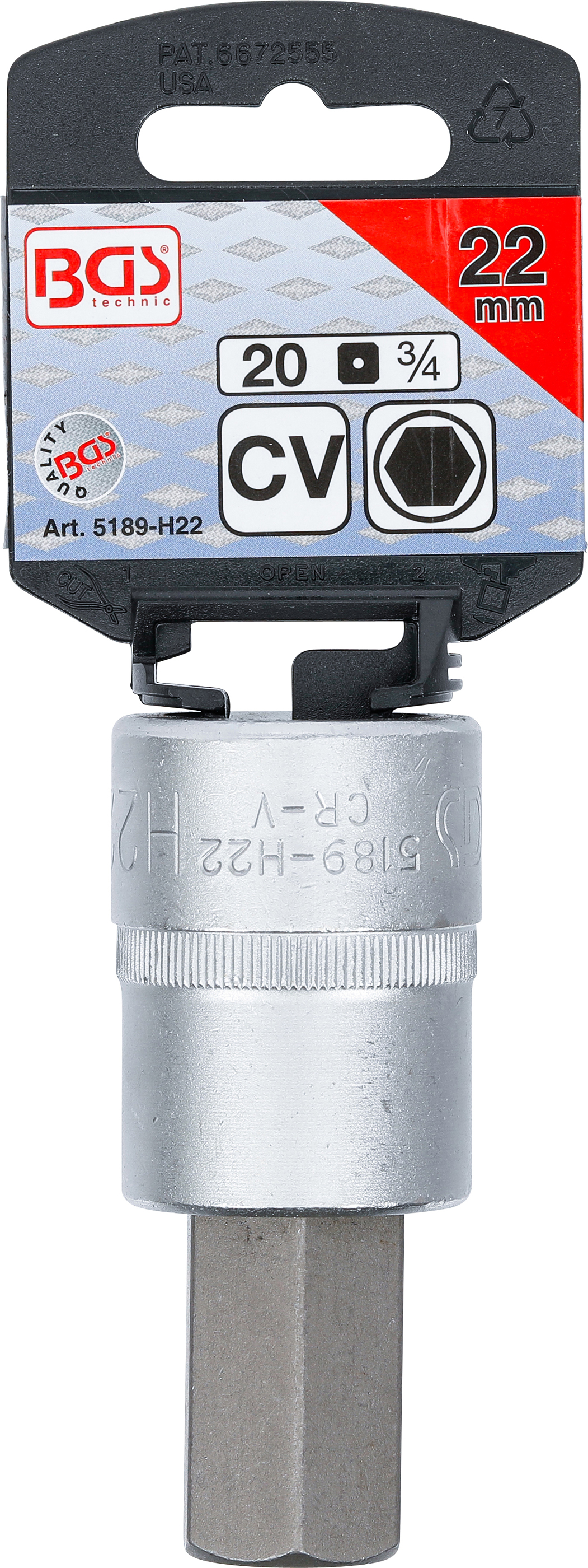 BGS Bit-Einsatz | Antrieb Innenvierkant 20 mm (3/4") | Innensechskant 22 mm