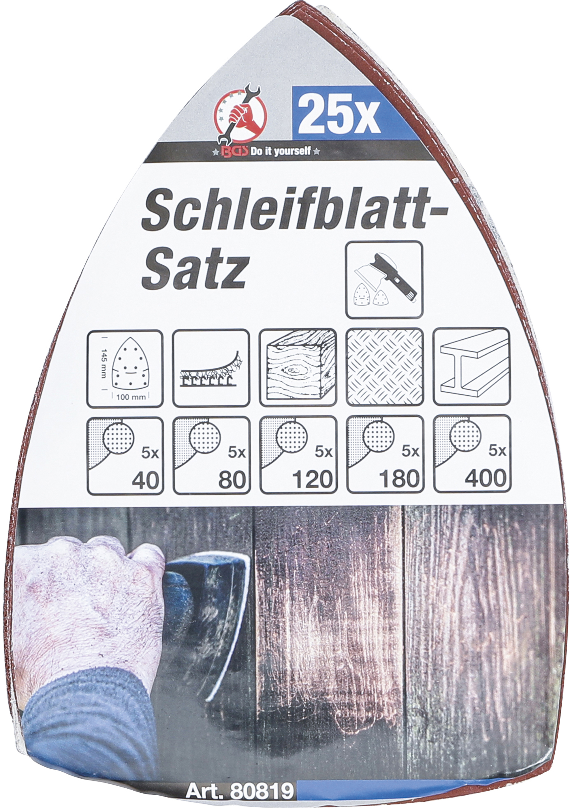 BGS Schleifblatt-Satz für Multischleifer | 145 x 100 mm | K 40 - 400 | 25-tlg.