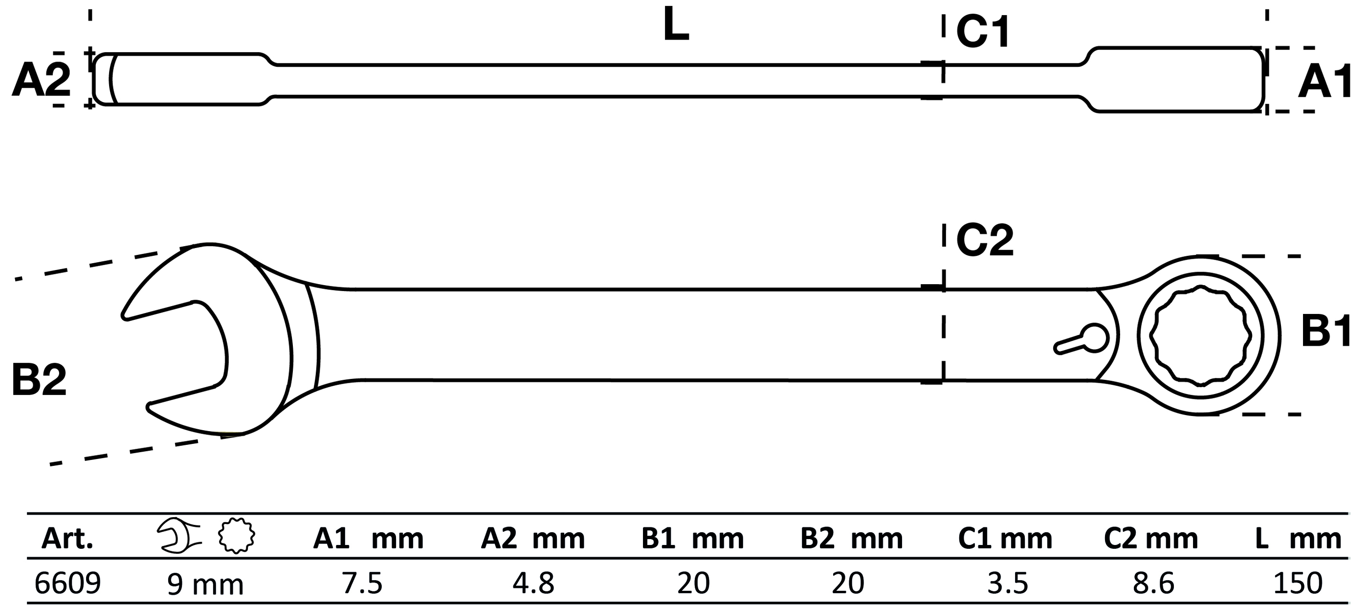 BGS Ratschenring-Maulschlüssel | umschaltbar | SW 9 mm