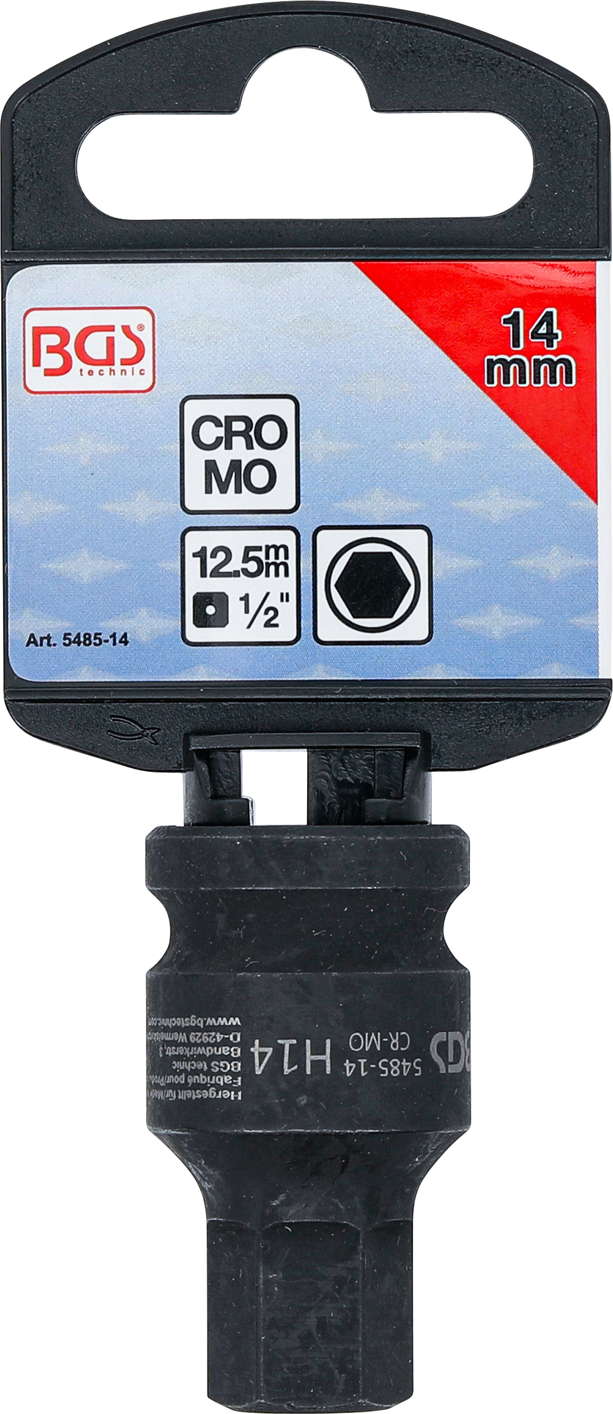 BGS Kraft-Bit-Einsatz | Länge 42 mm | Antrieb Innenvierkant 12,5 mm (1/2") | Innensechskant 14 mm