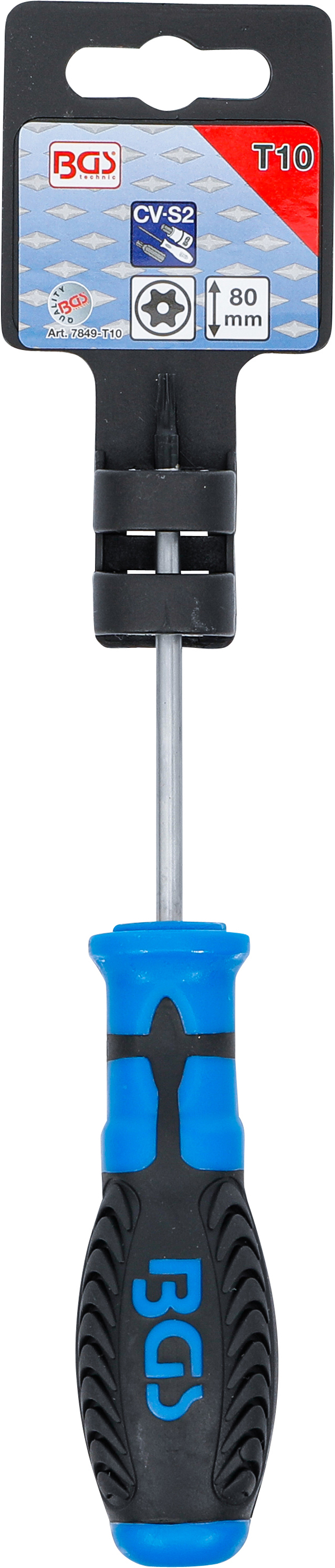 BGS Schraubendreher | T-Profil (für Torx) mit Bohrung T10 | Klingenlänge 80 mm