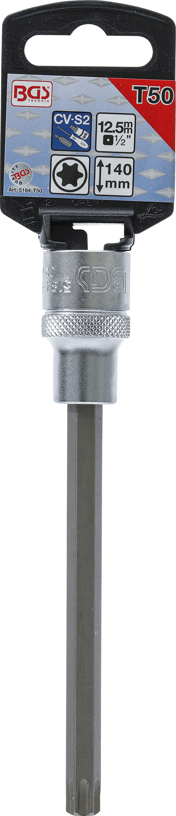 BGS Bit-Einsatz | Länge 140 mm | Antrieb Innenvierkant 12,5 mm (1/2") | T-Profil (für Torx) T50