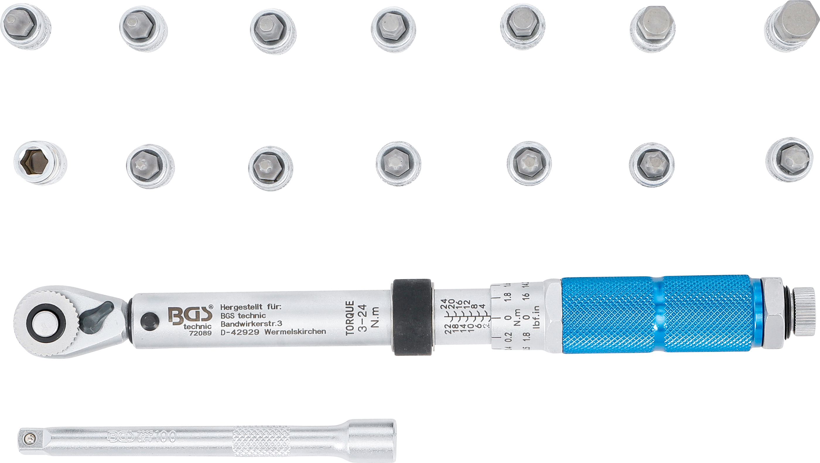 BGS Drehmomentschlüssel-Satz | Abtrieb Außenvierkant 6,3 mm (1/4") | 3 - 24 Nm | 16-tlg.