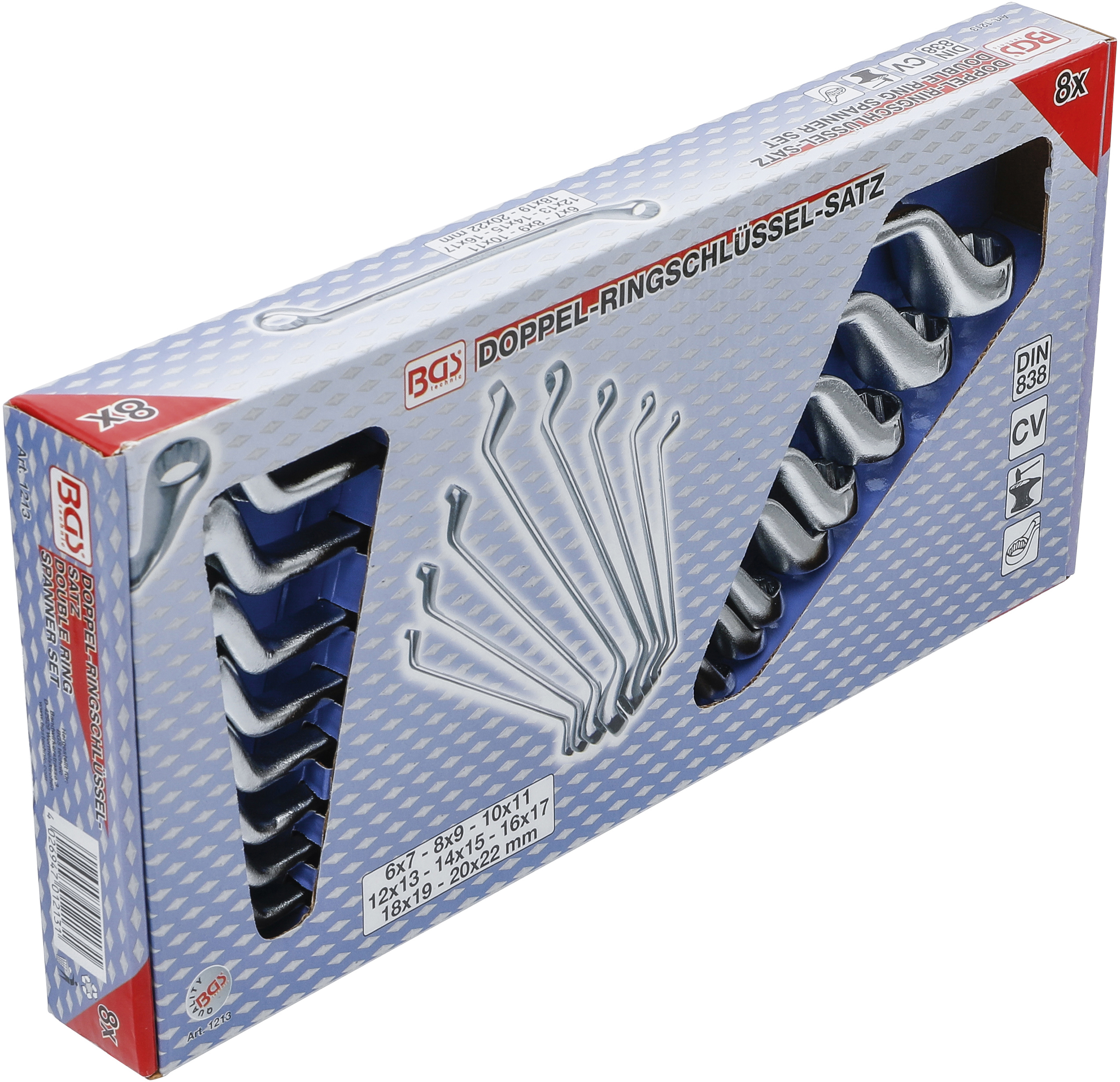 BGS Doppel-Ringschlüssel-Satz | gekröpft | SW 6 x 7 - 20 x 22 mm | 8-tlg.