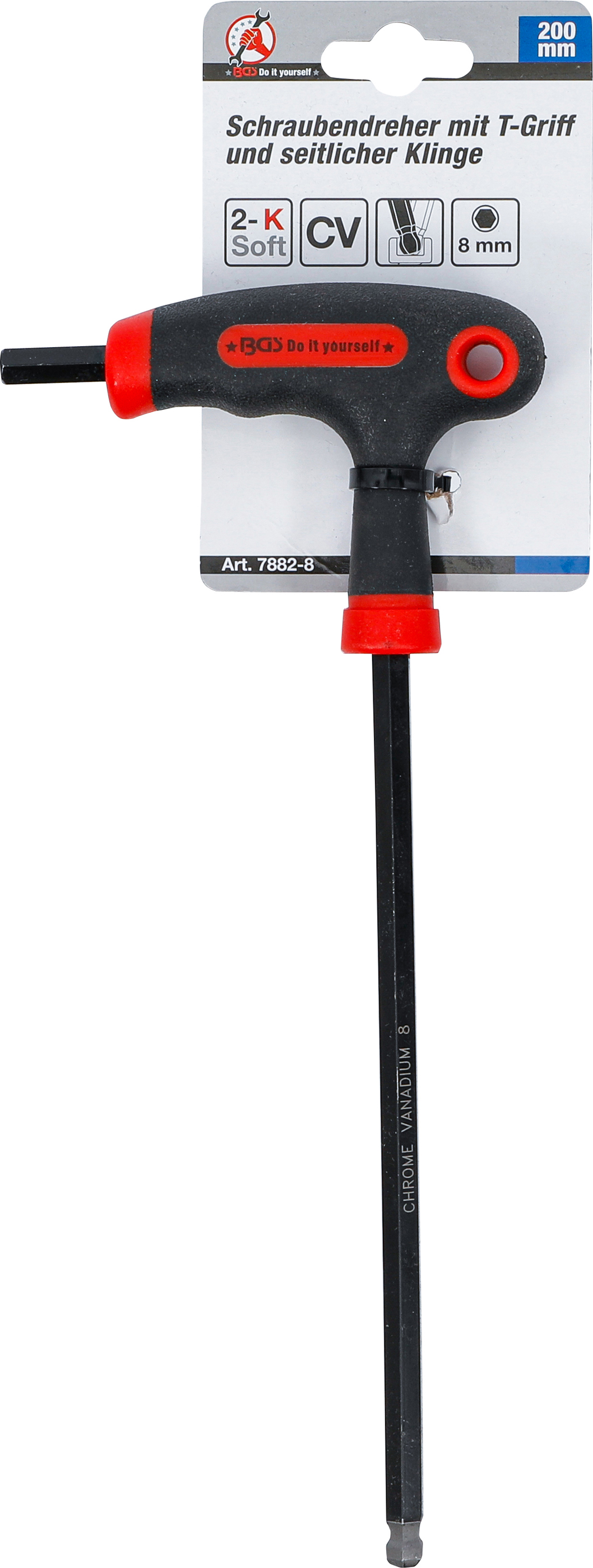 BGS Schraubendreher mit T-Griff und seitlicher Klinge | Innensechskant / Innensechskant mit Kugelkopf 8 mm