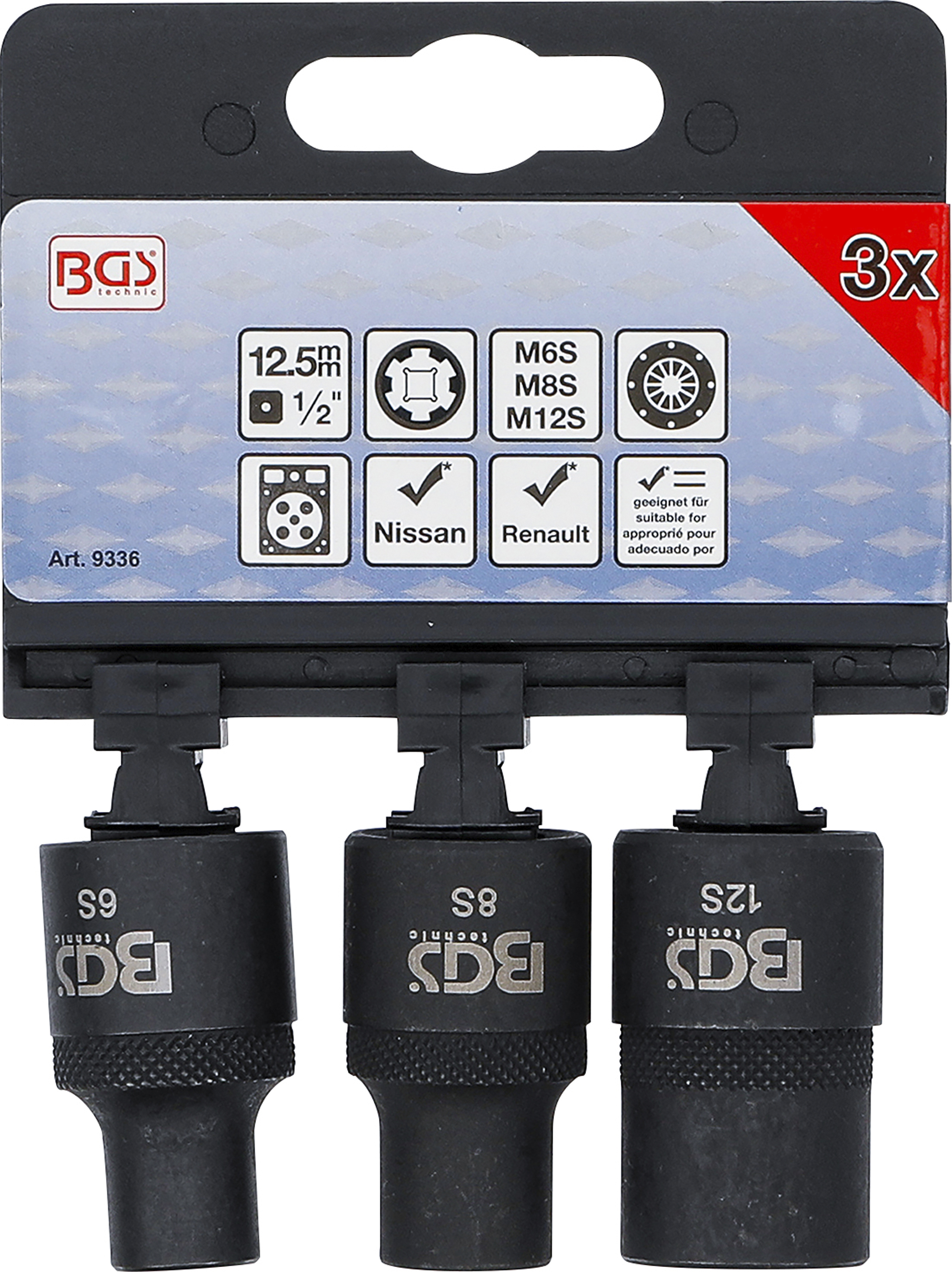 BGS Steckschlüssel-Einsatz-Satz | Keil-Profil (für RIBE) M6S, M8S, M12S | 3-tlg.