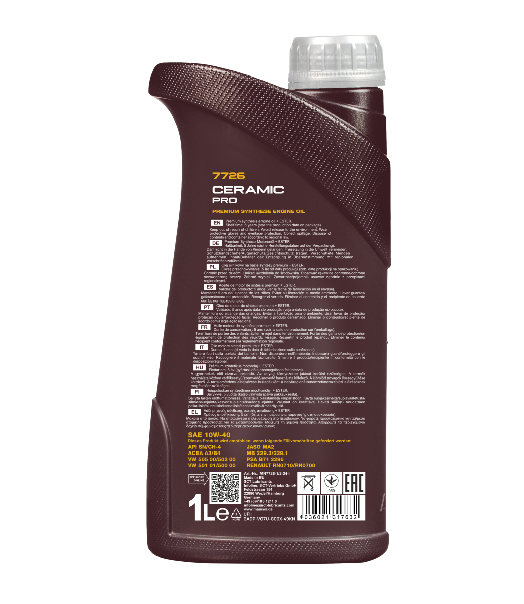 10W-40 Mannol 7726 Ceramic Pro Motoröl 1 Liter