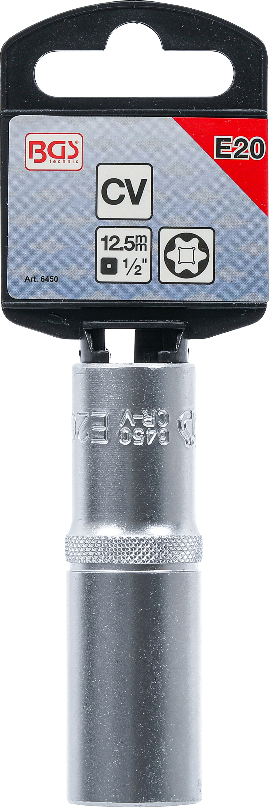 BGS Steckschlüssel-Einsatz E-Profil, tief | Antrieb Innenvierkant 12,5 mm (1/2") | SW E20