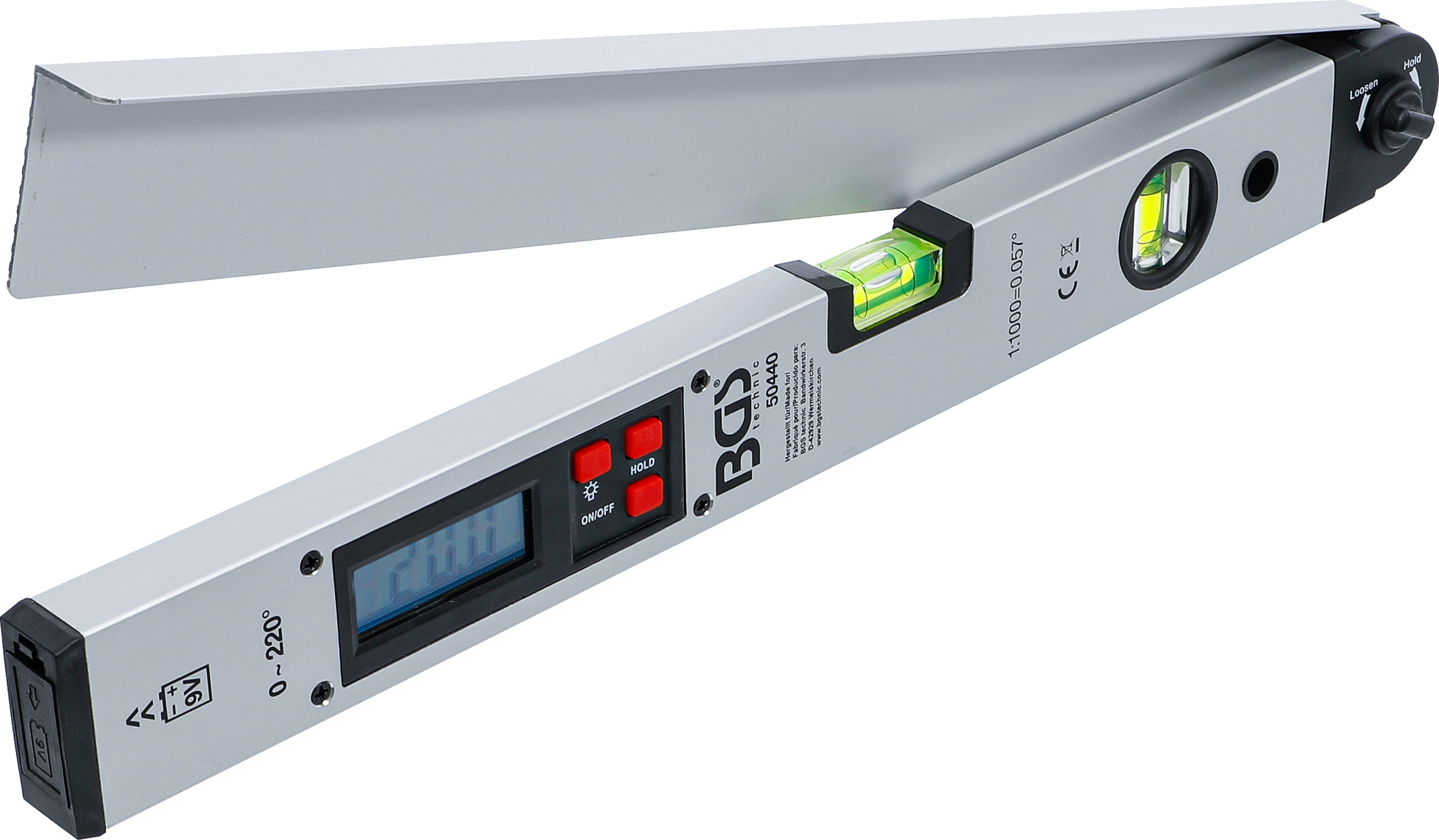 BGS Digitaler LCD-Winkelmesser mit Wasserwaage | 450 mm
