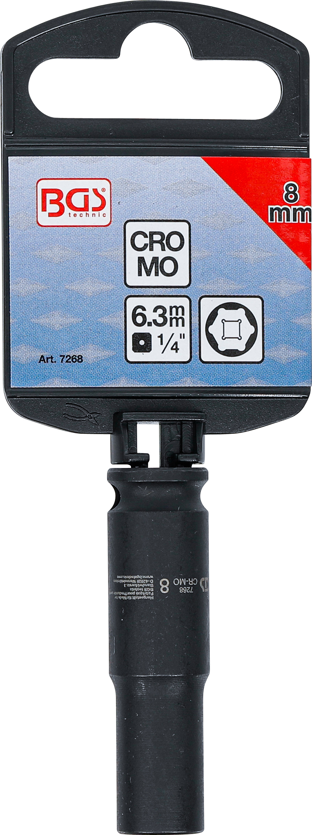 BGS Kraft-Steckschlüssel-Einsatz Sechskant, tief | Antrieb Innenvierkant 6,3 mm (1/4") | SW 8 mm