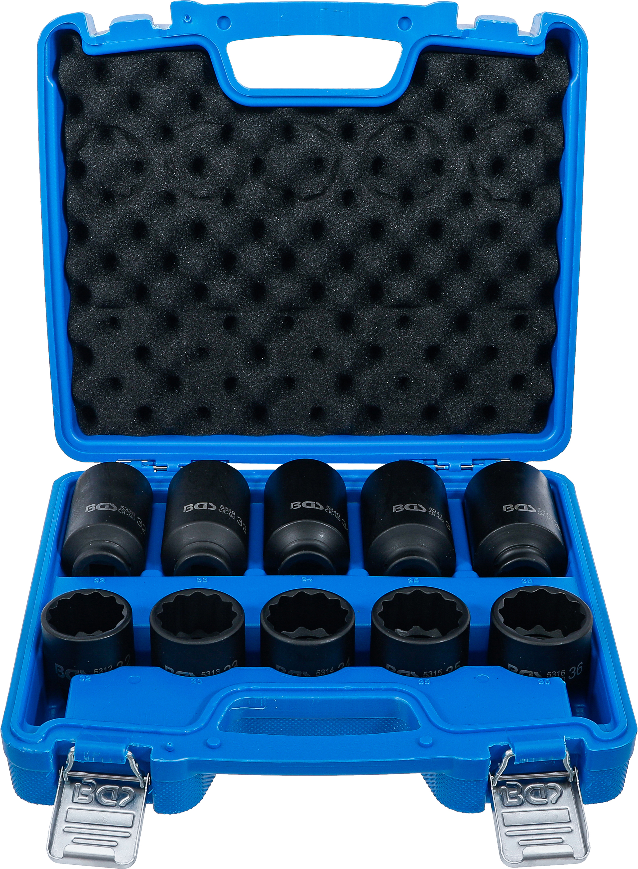 BGS Kraft-Steckschlüssel-Einsatz-Satz | Zwölfkant | Antrieb Innenvierkant 12,5 mm (1/2") | SW 32 - 36 mm | 10-tlg.