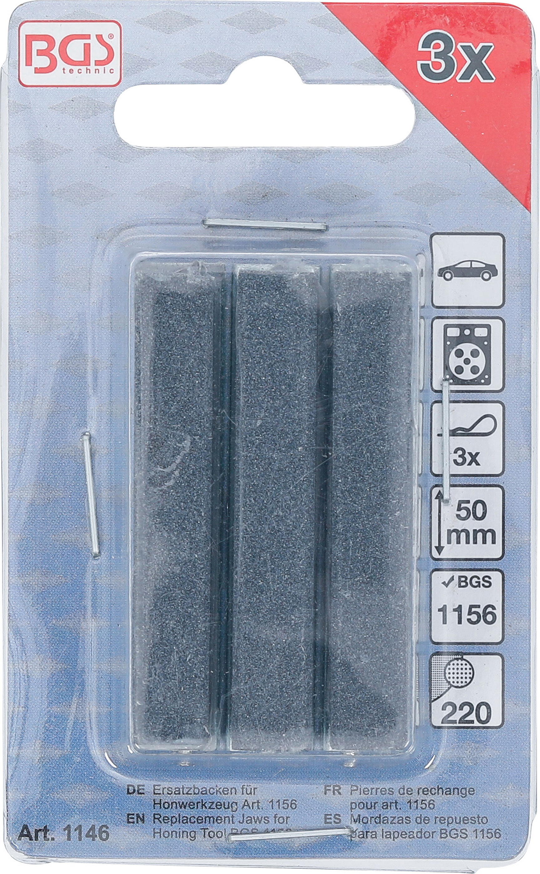 BGS Ersatzbacken für Honwerkzeug Art. 1156 | Backen 50 mm | K 220 | 3-tlg.
