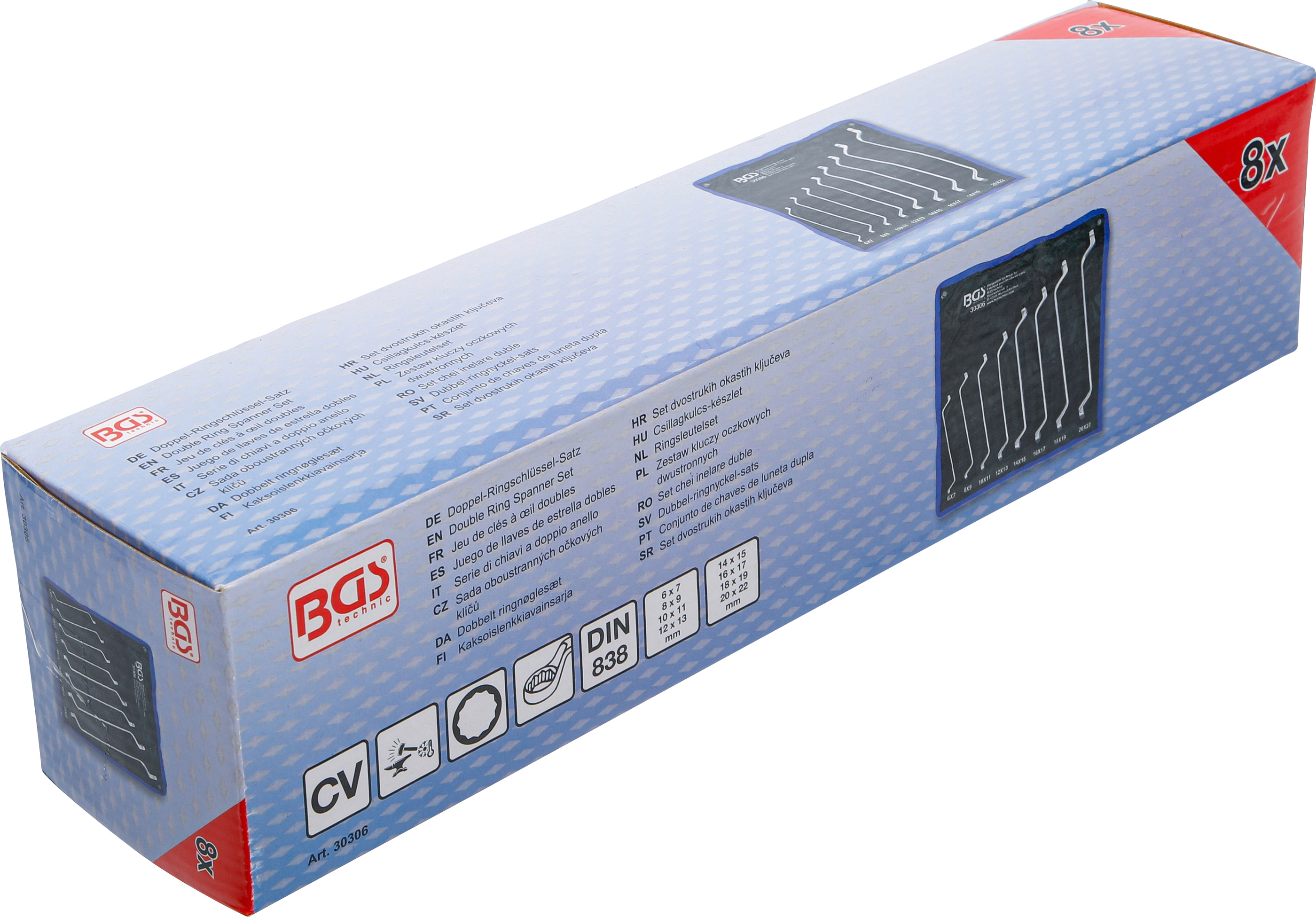 BGS Doppel-Ringschlüssel-Satz | tief gekröpft | SW 6 x 7 - 20 x 22 mm | 8-tlg.