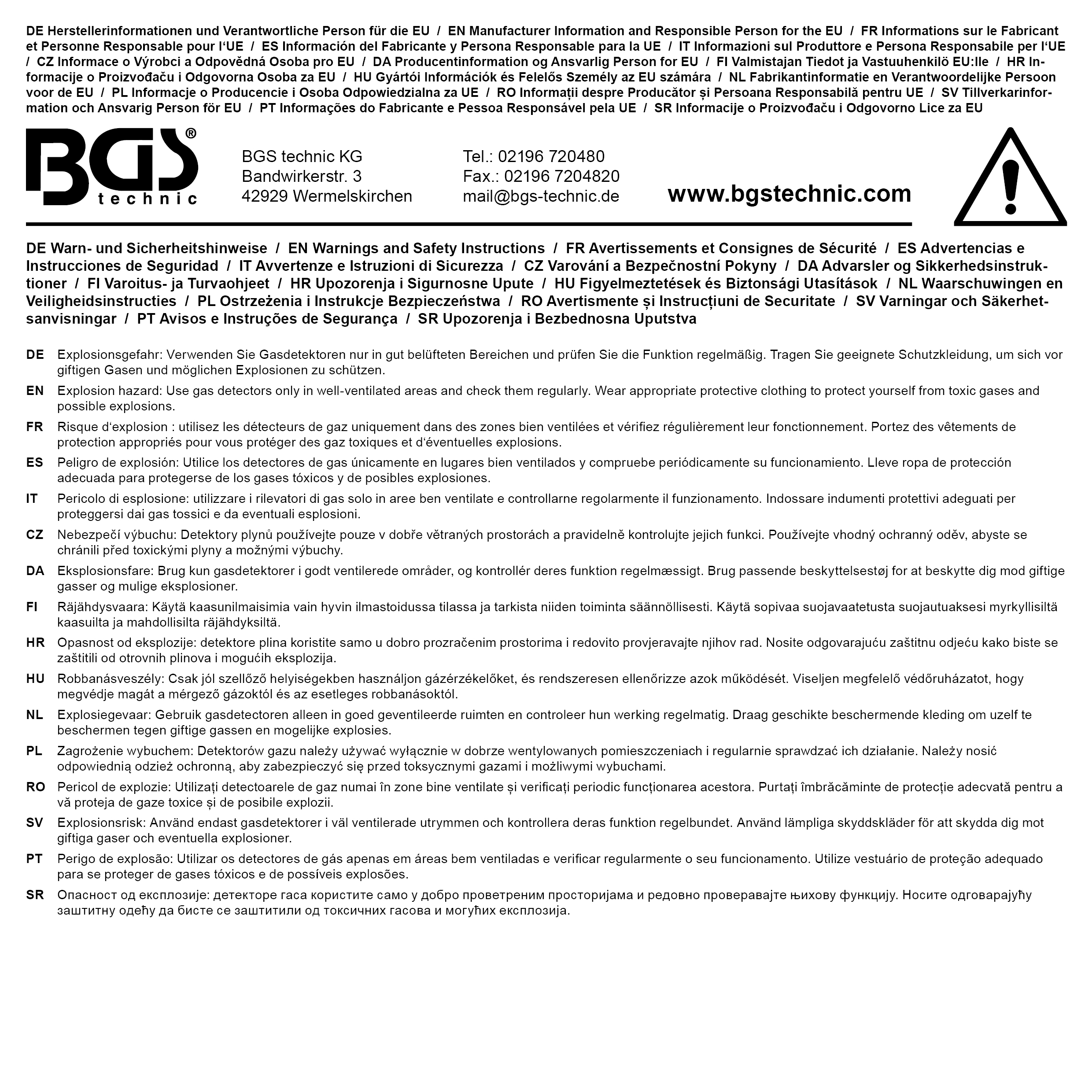 BGS Halbleiter-Gassensor | für Formiergas-Lecksuchgerät Art. 3401