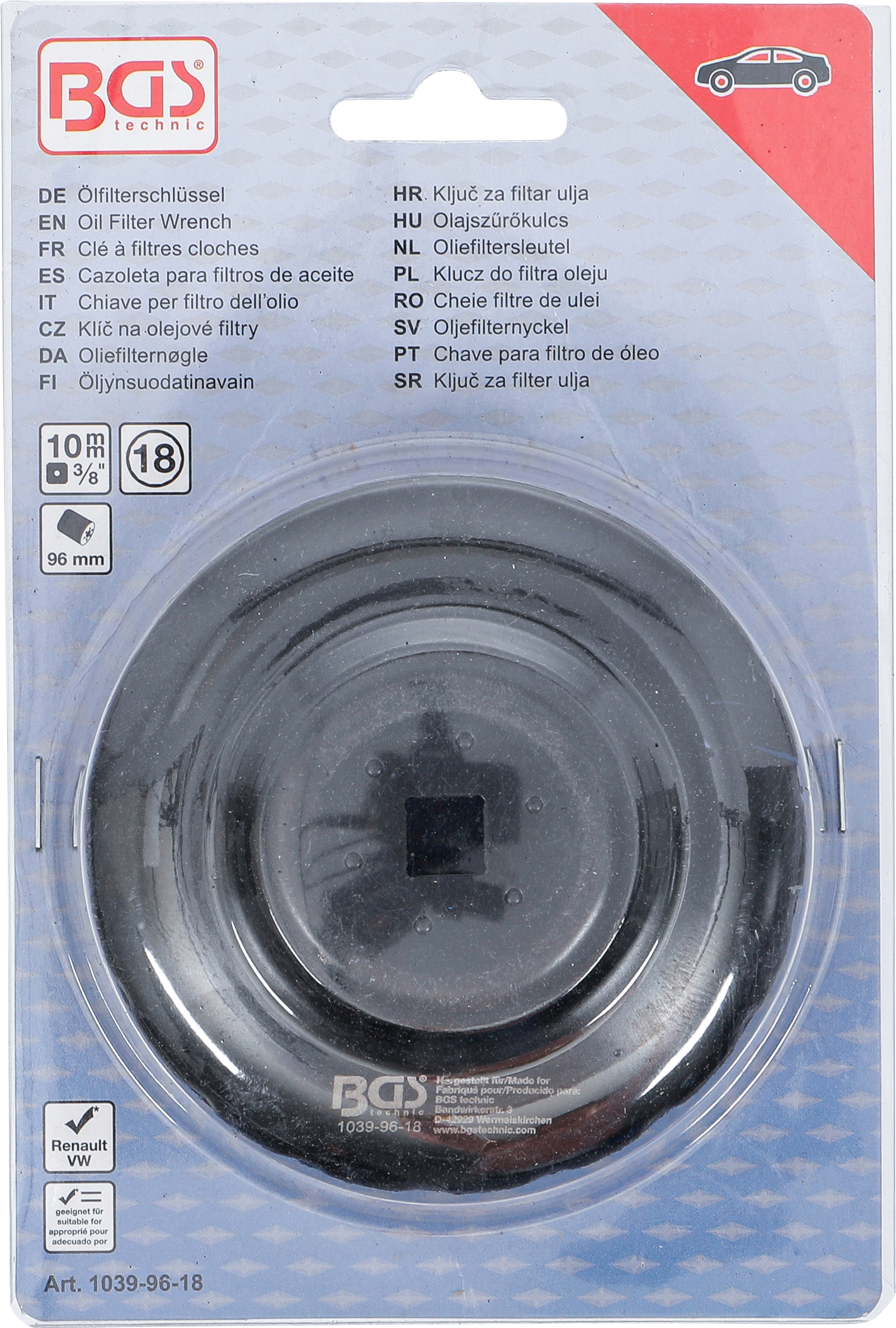 BGS Ölfilterschlüssel | 18-kant | Ø 96 mm | für Renault, VW