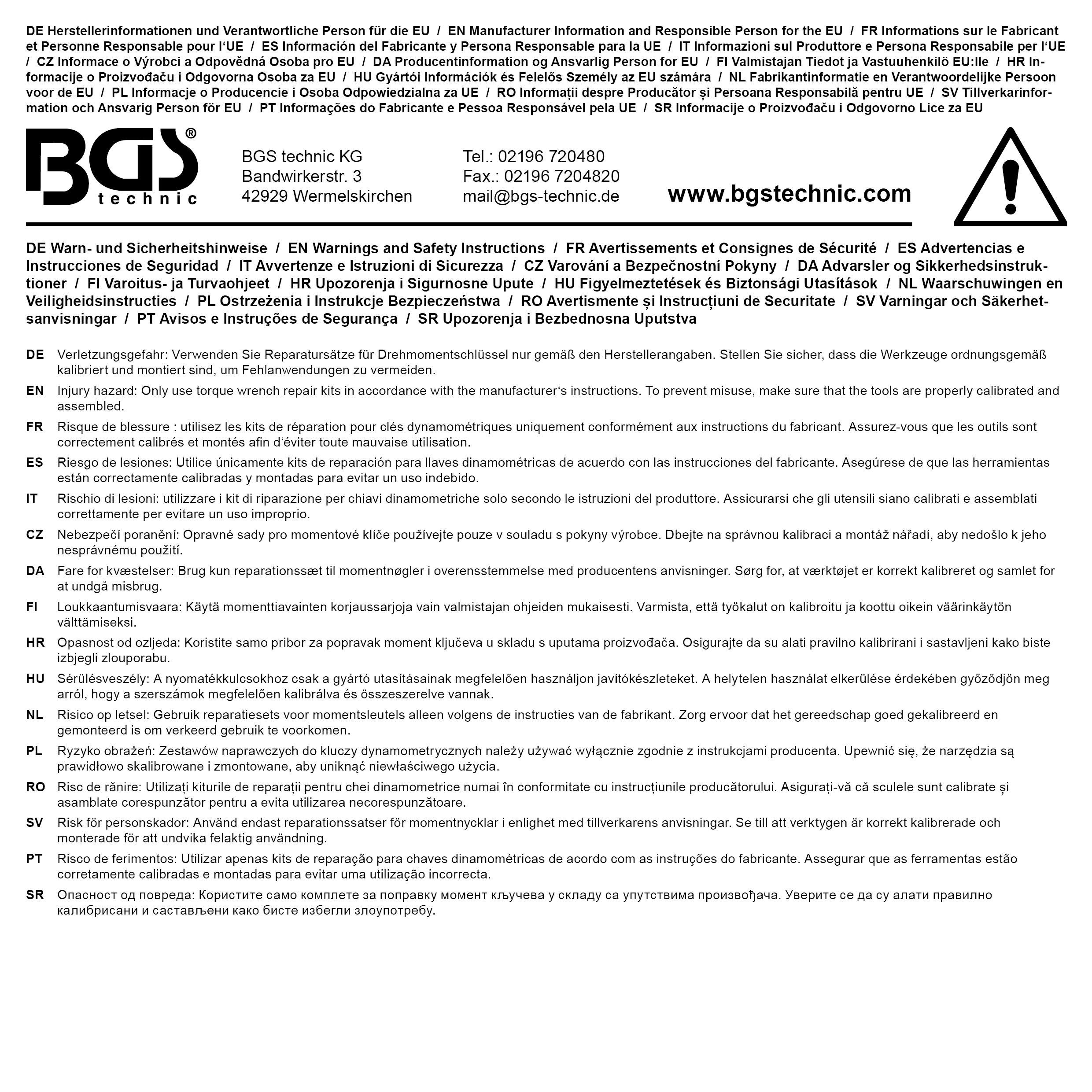 BGS Reparatursatz für Drehmomentschlüssel | für Art. 958