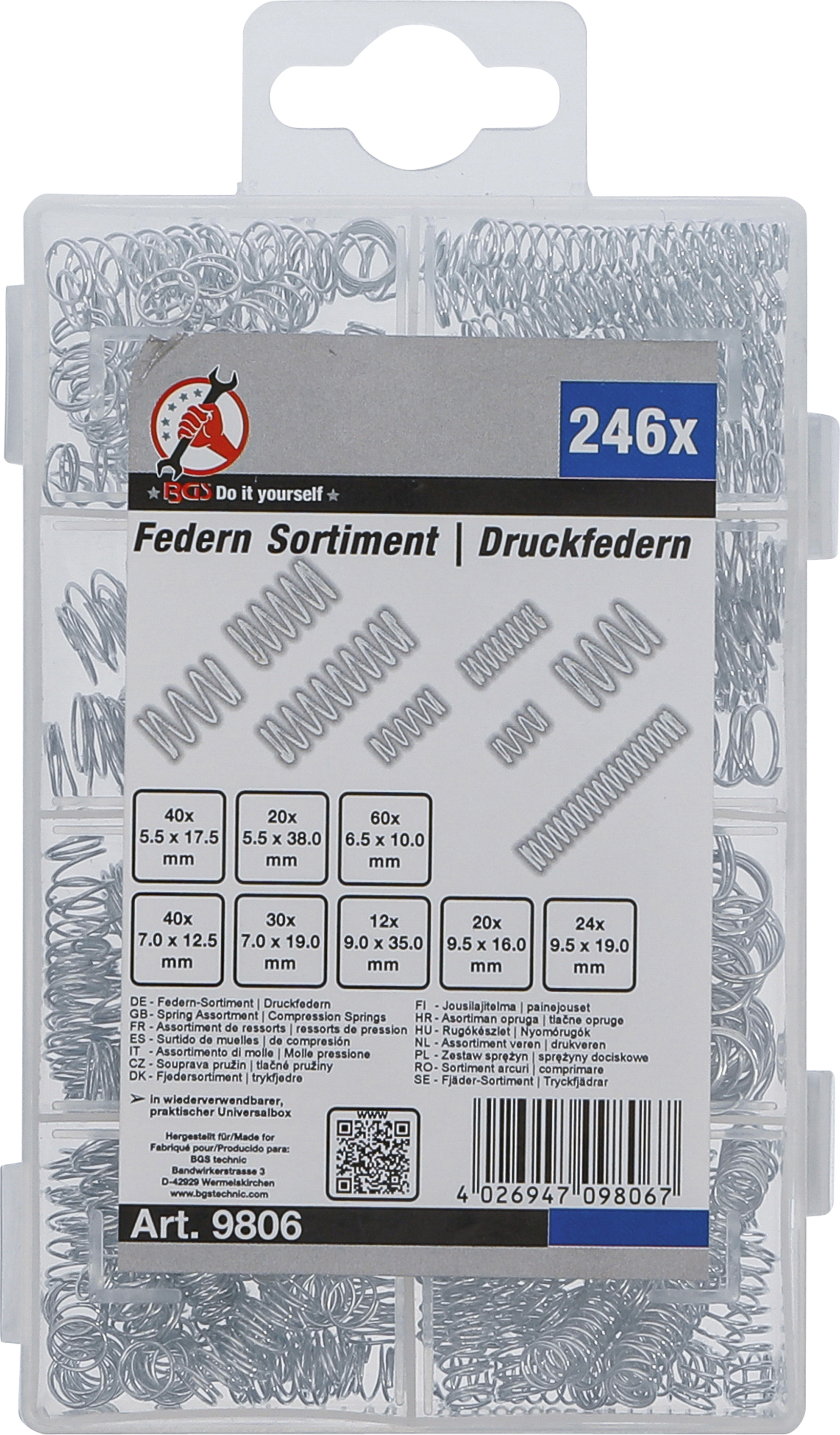 BGS Federn-Sortiment | Druckfedern | 246-tlg.