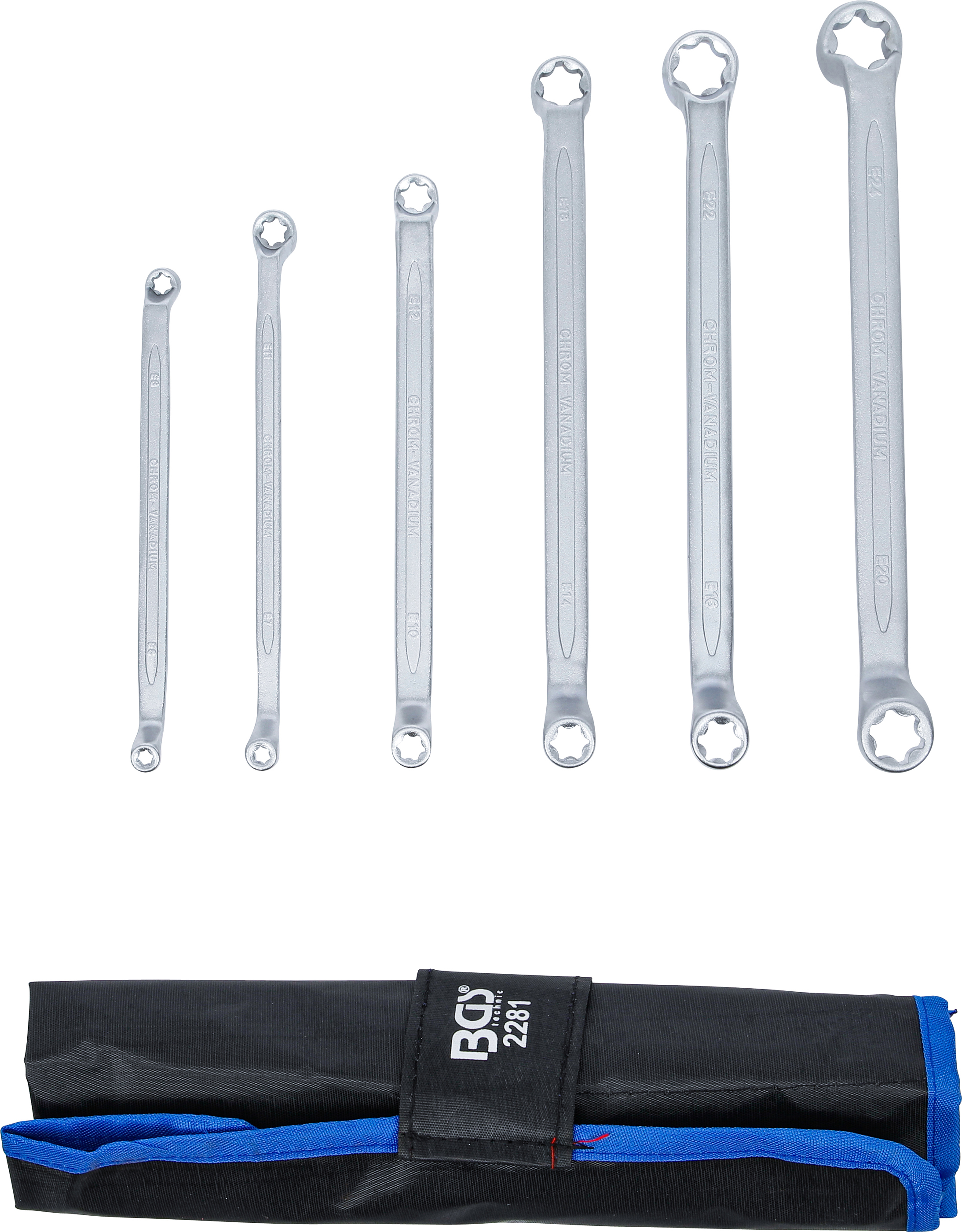 BGS Doppel-Ringschlüssel-Satz mit E-Profil-Ringköpfen | gekröpft | SW E6 - E24 | 6-tlg.