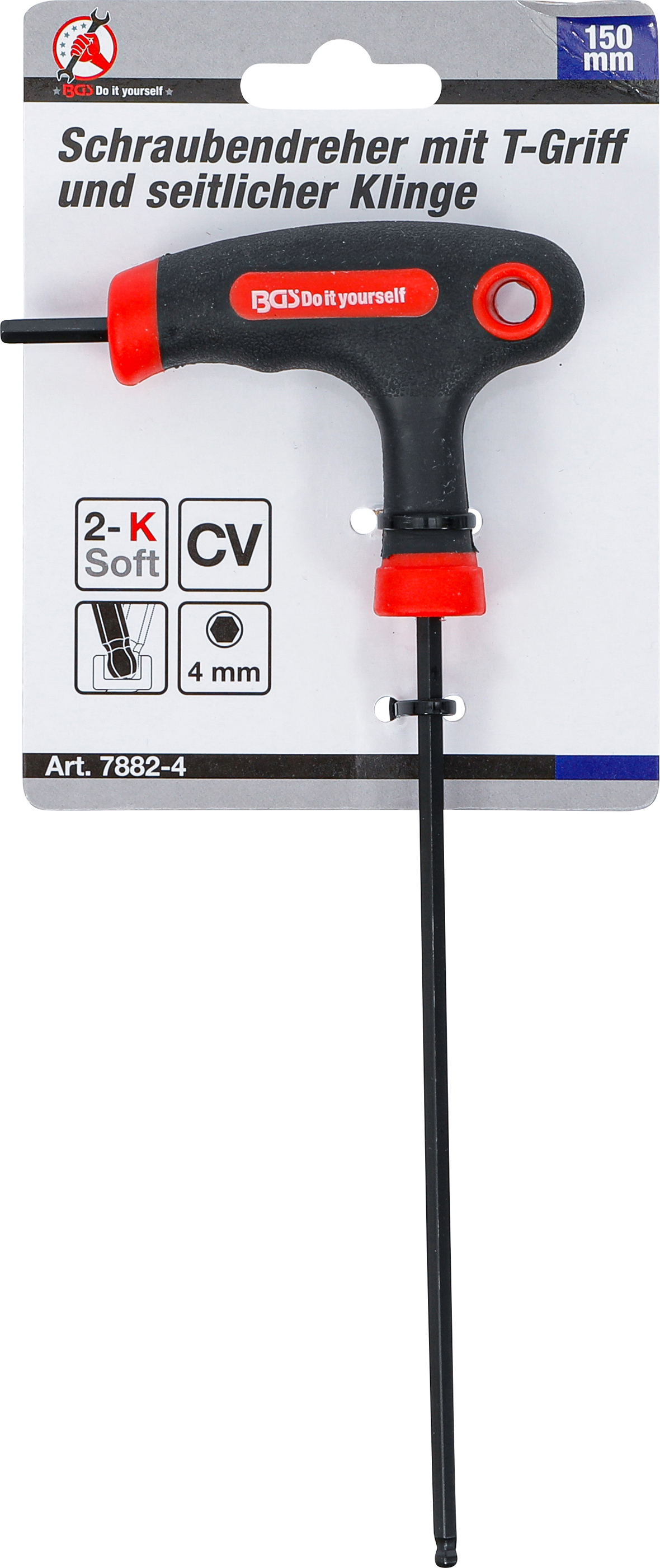 BGS Schraubendreher mit T-Griff und seitlicher Klinge | Innensechskant / Innensechskant mit Kugelkopf 4 mm