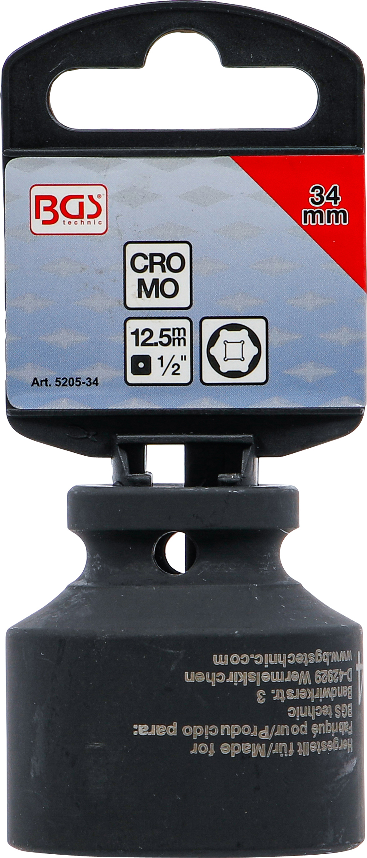 BGS Kraft-Steckschlüssel-Einsatz Sechskant | Antrieb Innenvierkant 12,5 mm (1/2") | SW 34 mm