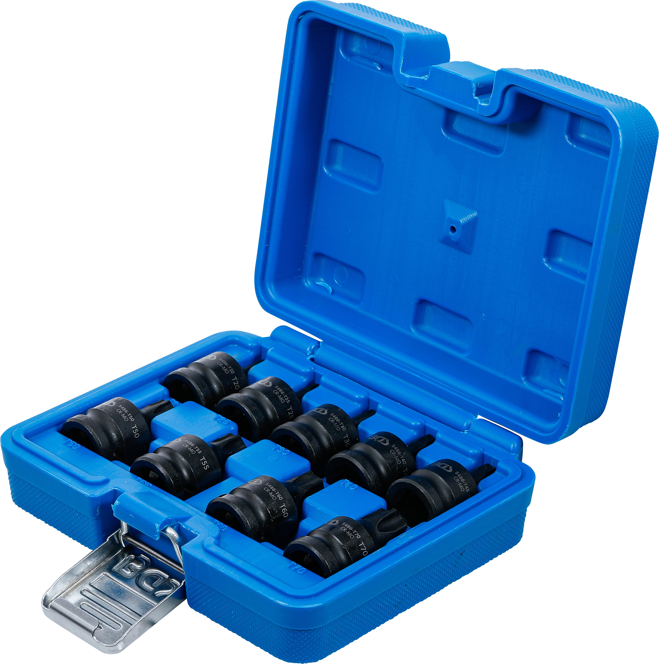 BGS Kraft-Bit-Einsatz-Satz | Antrieb Innenvierkant 12,5 mm (1/2") | T-Profil (für Torx) T20 - T70 | 9-tlg.