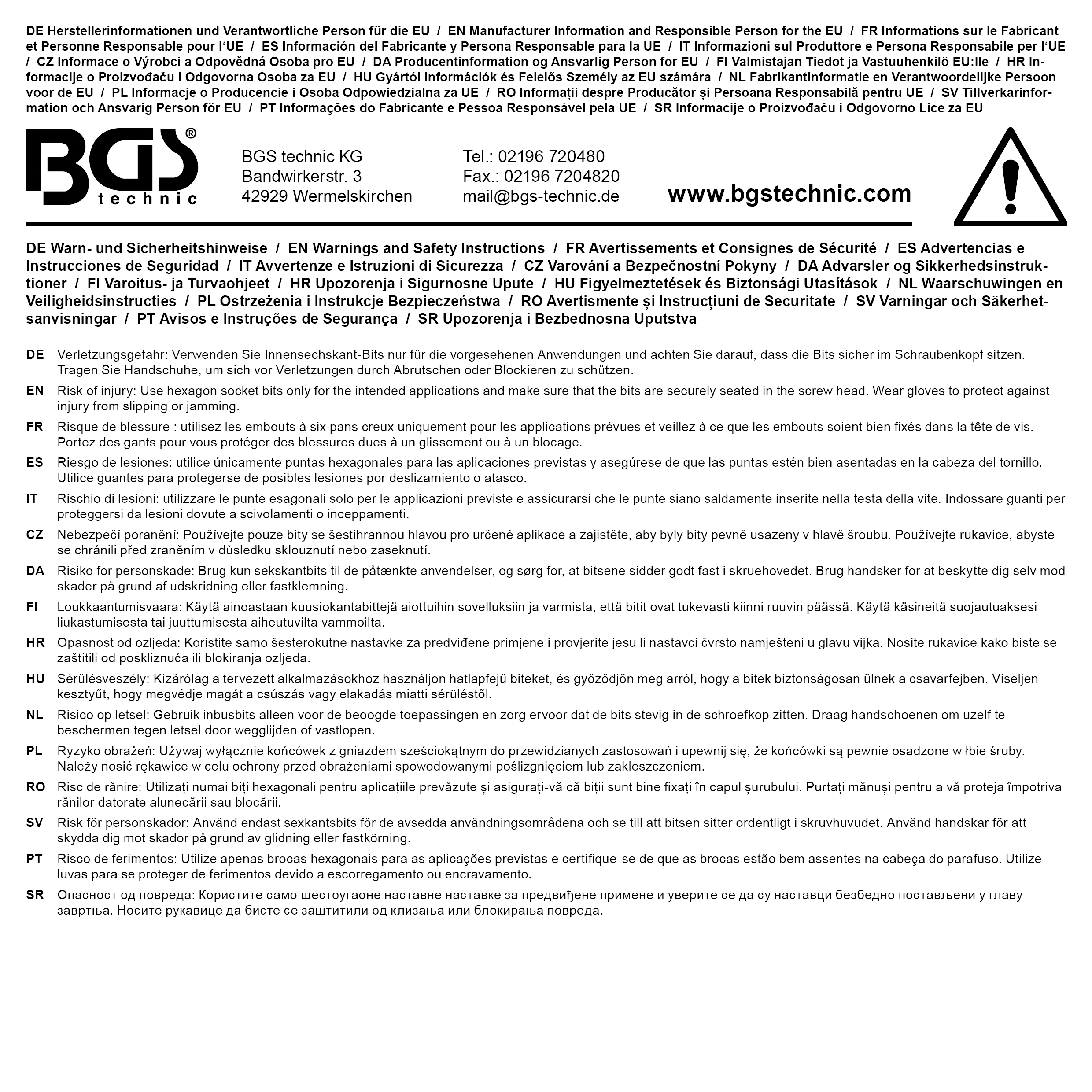 BGS Bit | Länge 75 mm | Antrieb Außensechskant 10 mm (3/8") | Innensechskant 4 mm