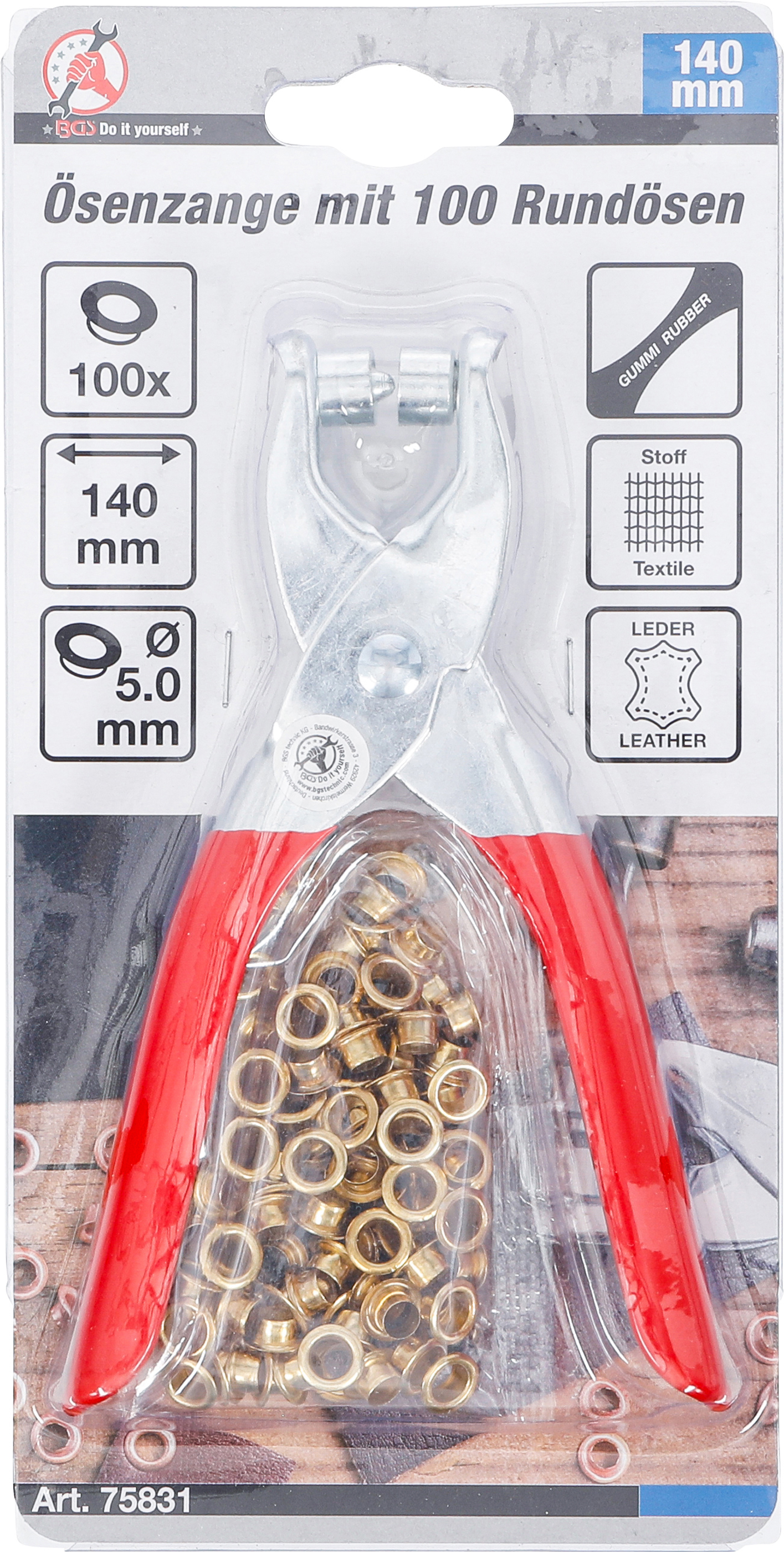 BGS Ösenzange mit 100 Rundösen | 5,0 mm