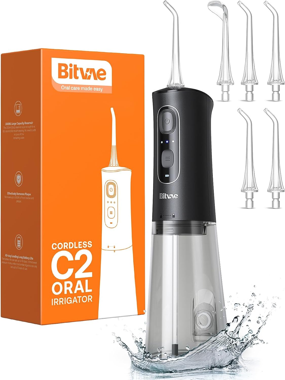 Munddusche Kabellos 3 Reinigungsmodi 6 Jet-Tipps - Bitvae Munddusche Wasserdicht Einsatz in Dusche, Eine Ladung 40 Tage Nutzung Zahnzwischenraumreinig