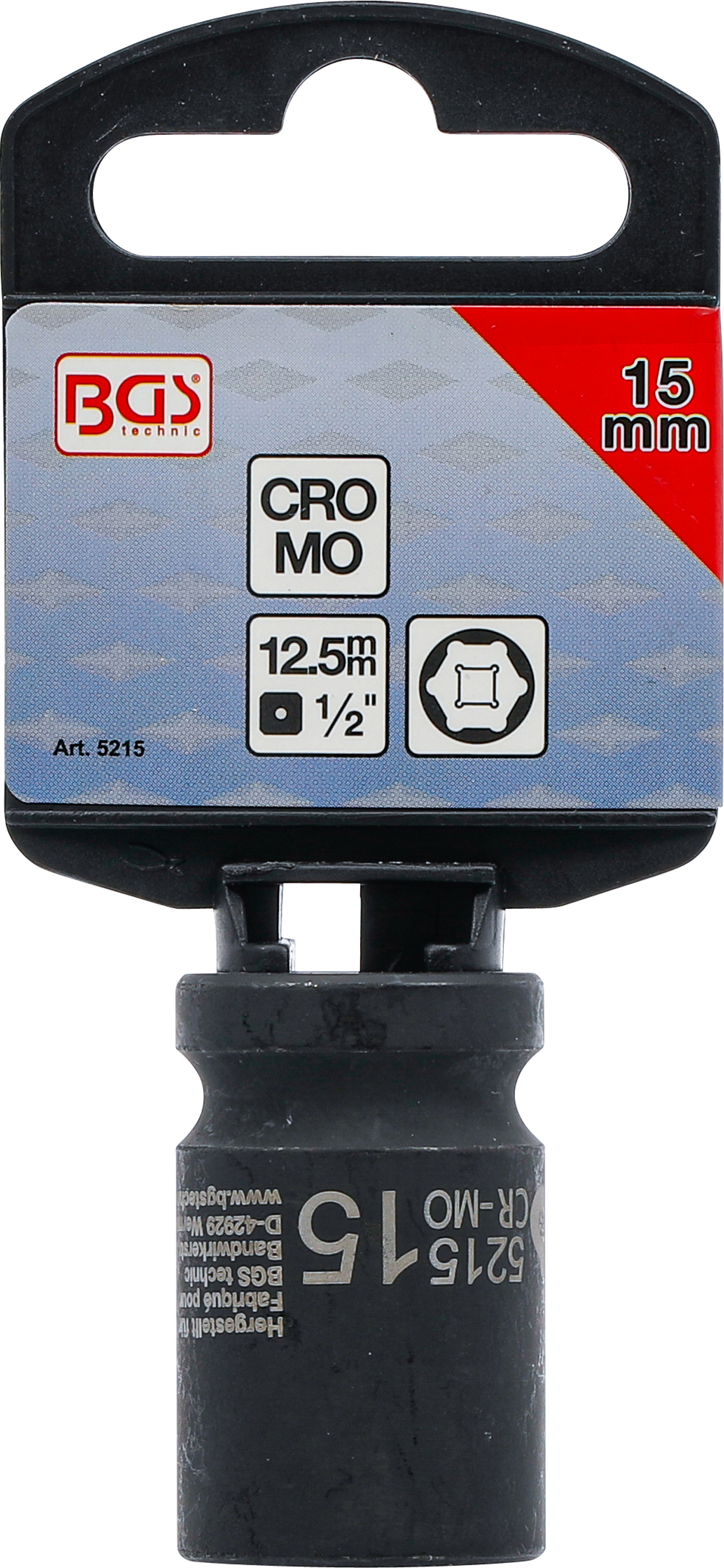 BGS Kraft-Steckschlüssel-Einsatz Sechskant | Antrieb Innenvierkant 12,5 mm (1/2") | SW 15 mm