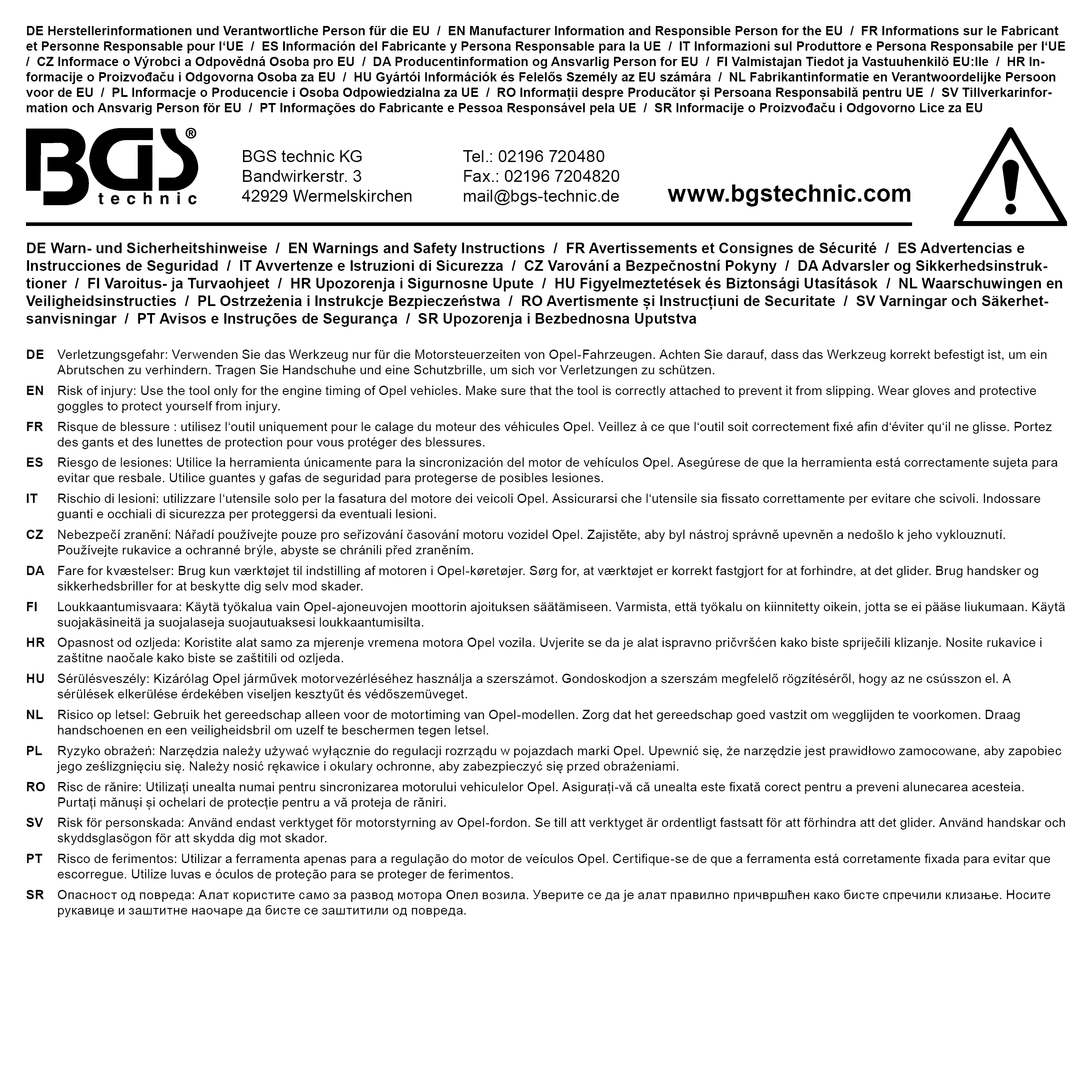 BGS Werkstattwageneinlage 1/3: Motor-Einstellwerkzeug-Satz | für Opel Vectra, Signum, Zafira
