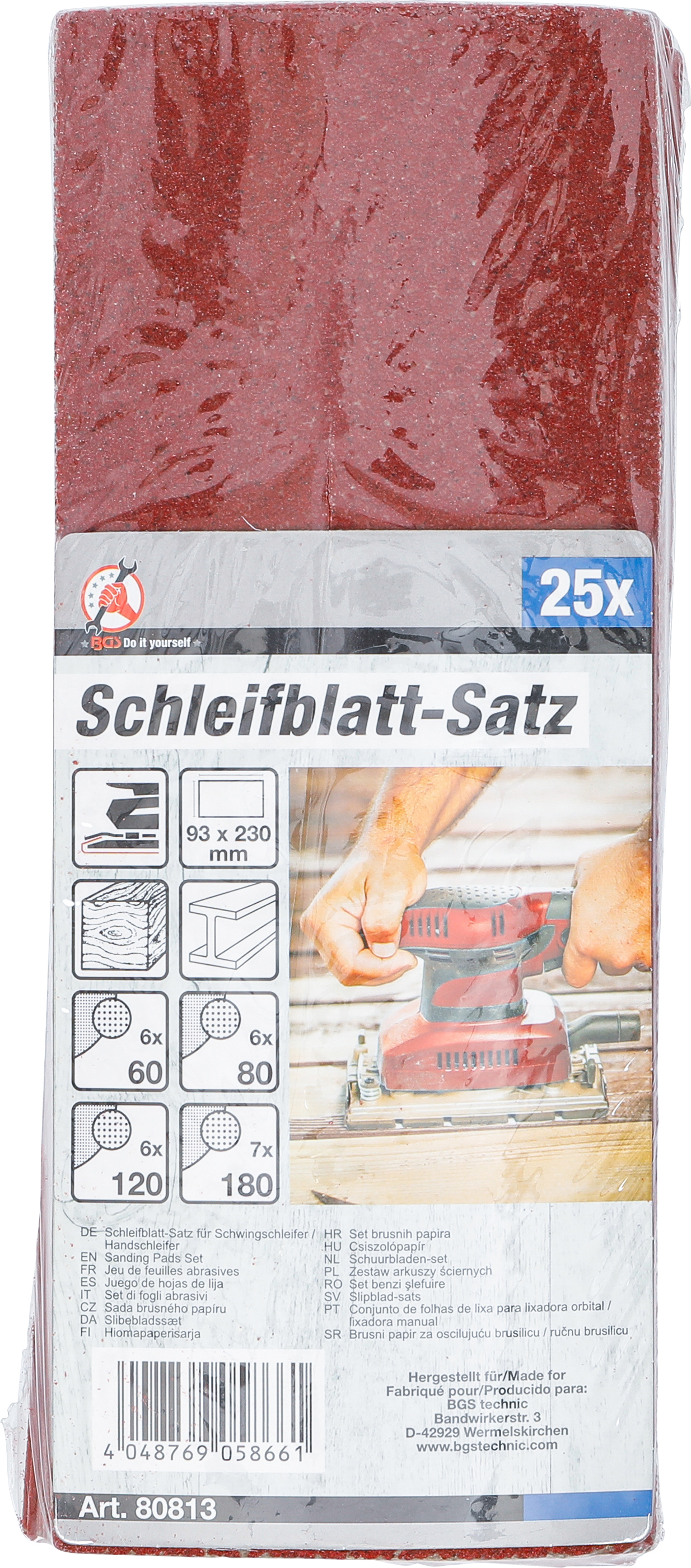 BGS Schleifblatt-Satz für Schwingschleifer / Handschleifer | 93 x 230 mm | K 60 - 180 | 25-tlg.