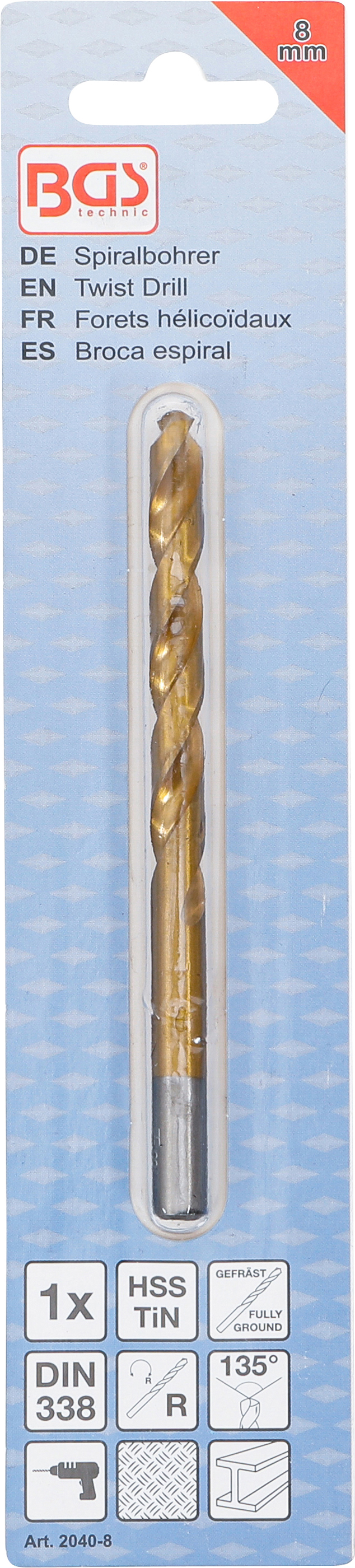 BGS Spiralbohrer | HSS-G | titan-nitriert | 8,0 mm