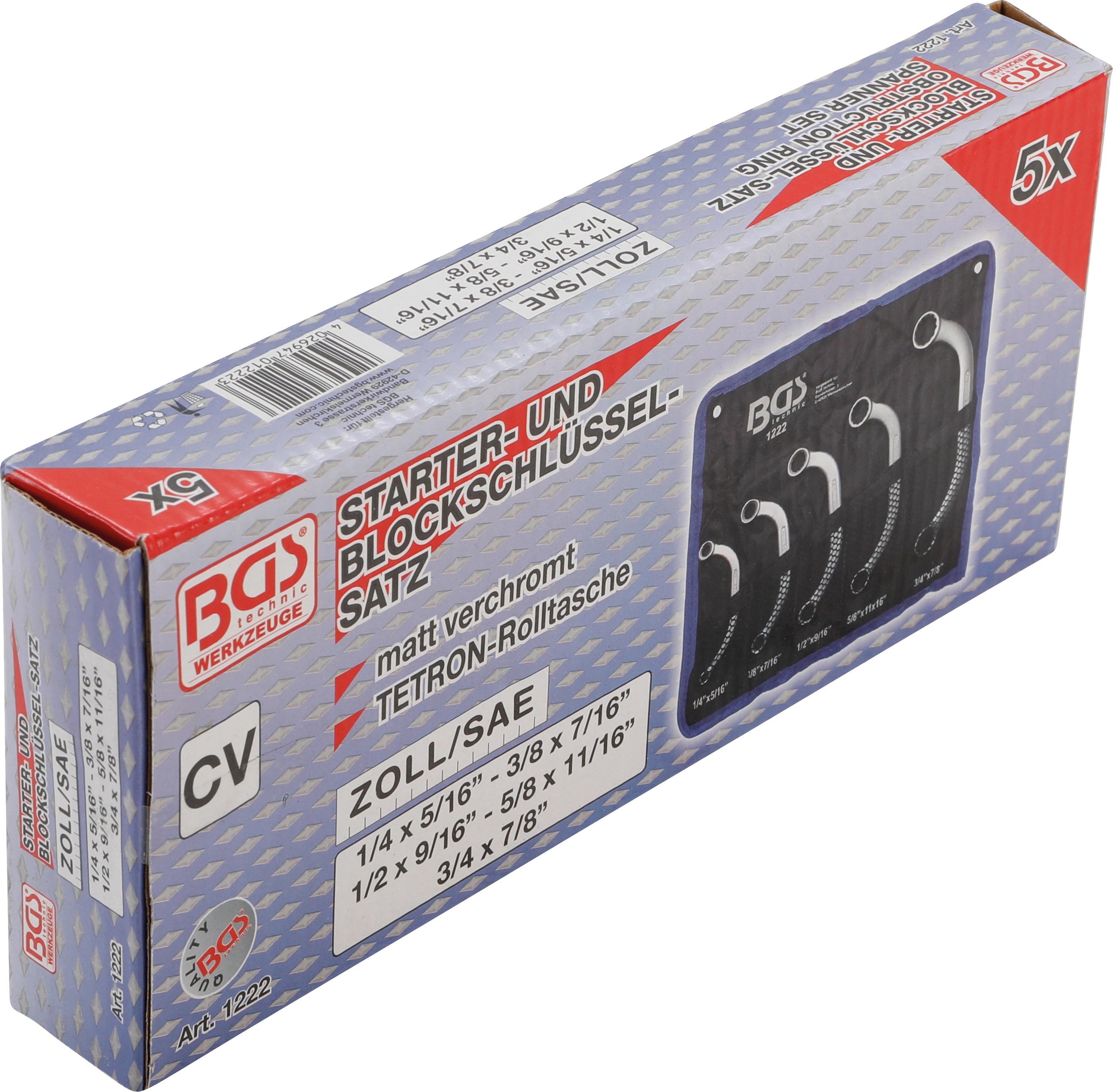 BGS Starter- und Blockschlüssel-Satz | Zollgrößen | SW 1/4" - 7/8" | 5-tlg.