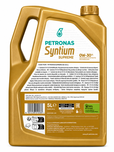 0W-30 Petronas Syntium Supreme LL Motoröl 5 Liter
