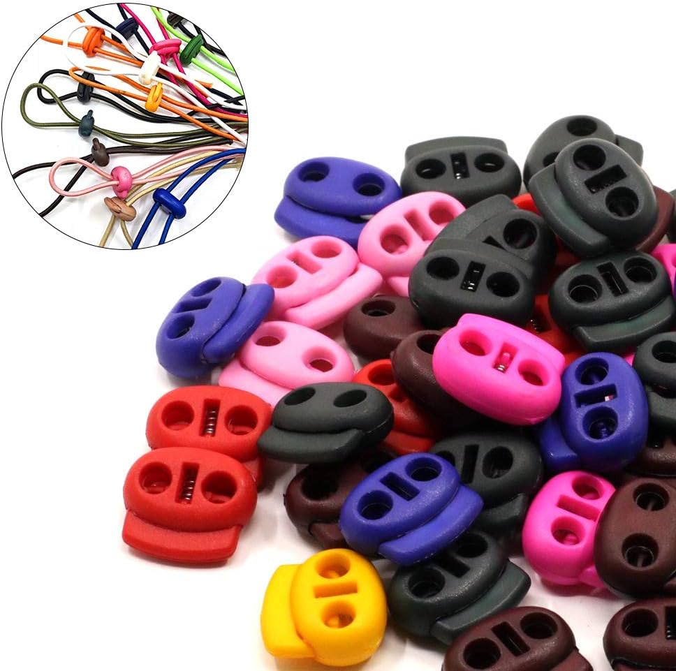 IWILCS 50 Pcs Kordelstopper, Kordelklemme(Doppellochung), Runde Kordelstopper Kunststoff, für Schnurenden, für das Camping, Wandern, den Sport, Rucksä