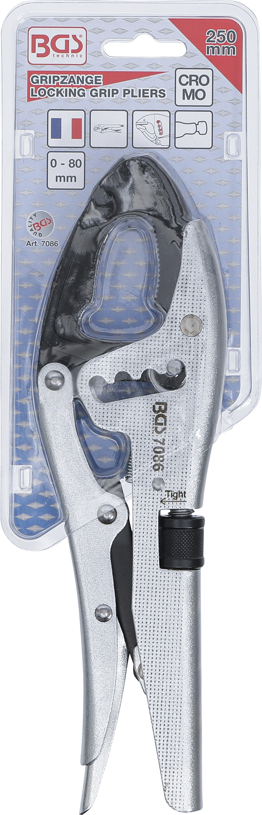 BGS Gripzange | 4-fache Schnelljustierung | schwenkbare Backenenden | französischer Typ | 250 mm