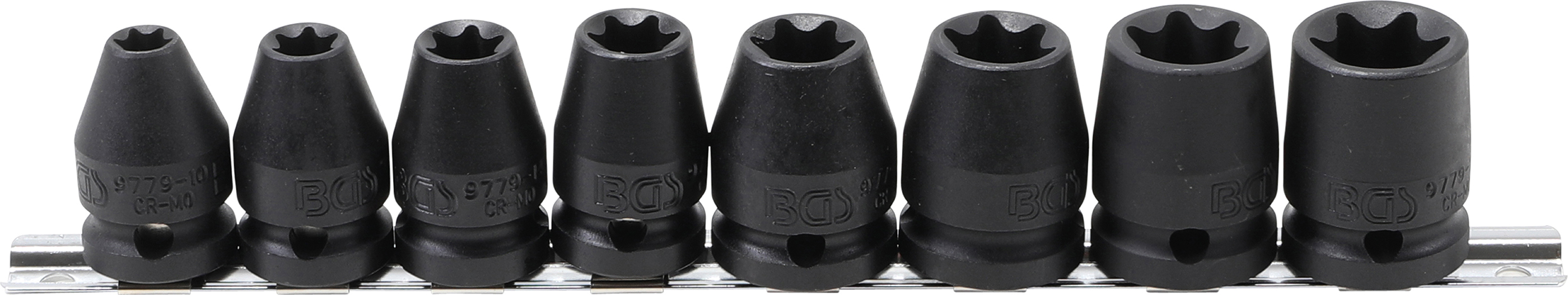 BGS Kraft-Steckschlüssel-Einsatz-Satz E-Profil | Antrieb Innenvierkant 12,5 mm (1/2") | SW E10 - E24 | 8-tlg.