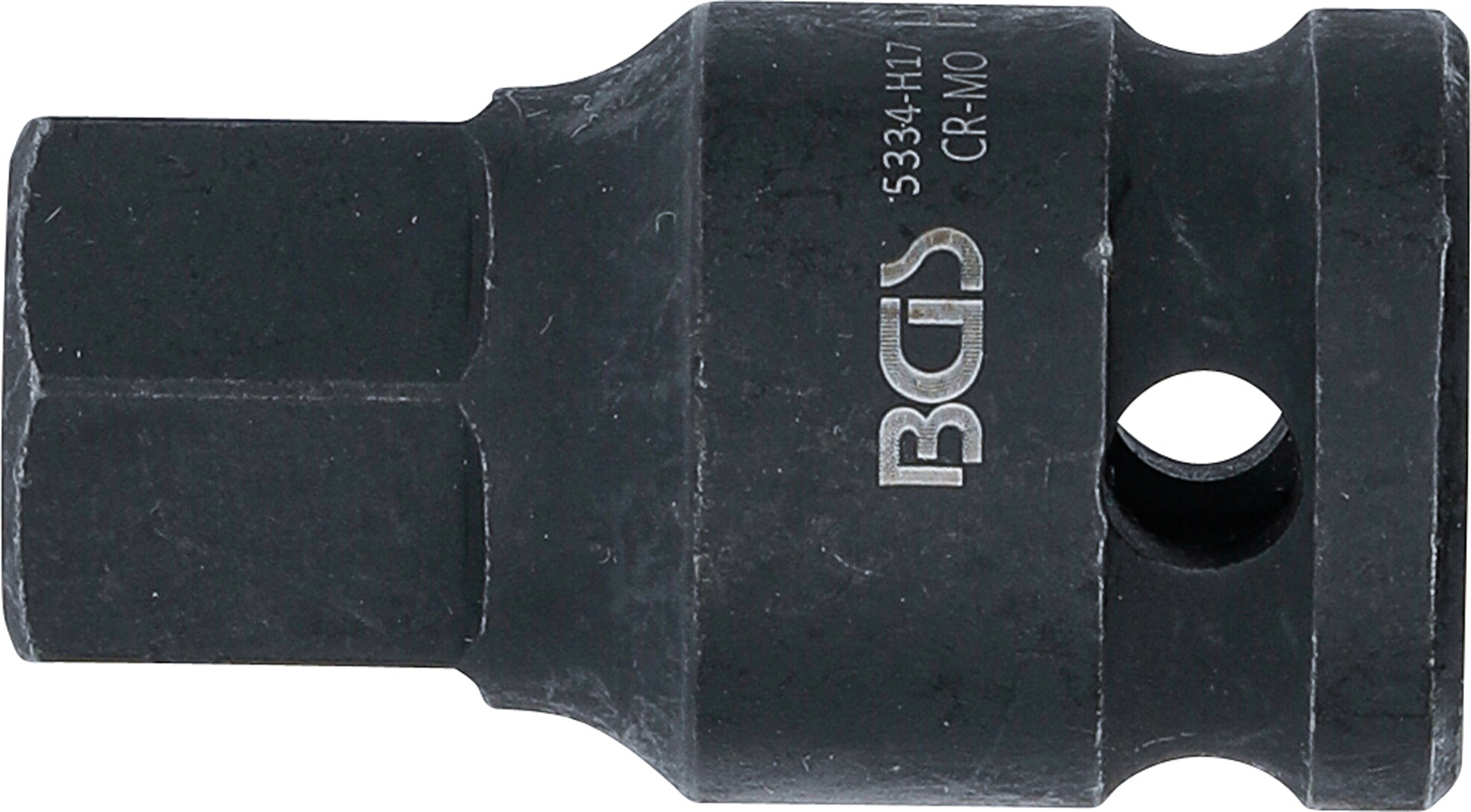 BGS Kraft-Bit-Einsatz | Länge 42 mm | Antrieb Innenvierkant 12,5 mm (1/2") | Innensechskant 17 mm