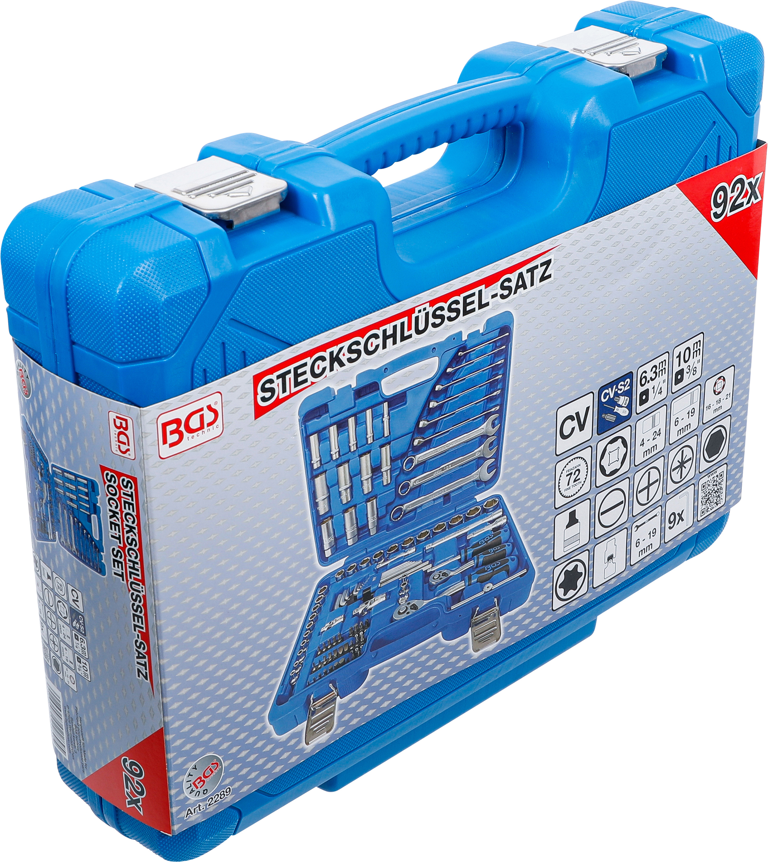 BGS Steckschlüssel-Satz Sechskant | Antrieb 6,3 mm (1/4") / 10 mm (3/8") | 92-tlg.