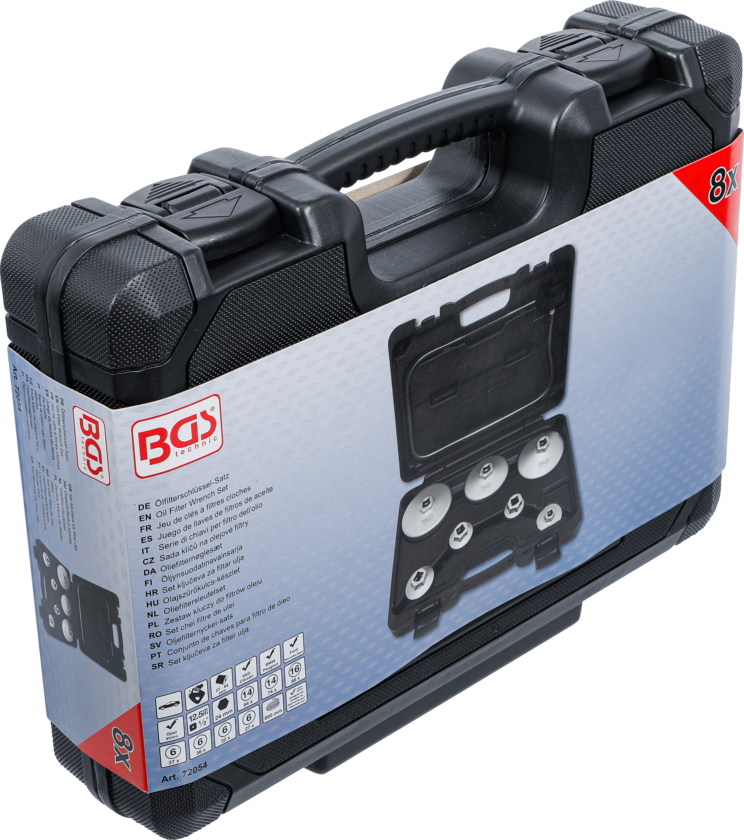 BGS Ölfilterschlüssel-Satz | mit Ölfilter-Ablassschlauch | für VAG, BMW, Citroën, Peugeot, Ford, Mercedes-Benz, Opel, Volvo | 8-tlg.