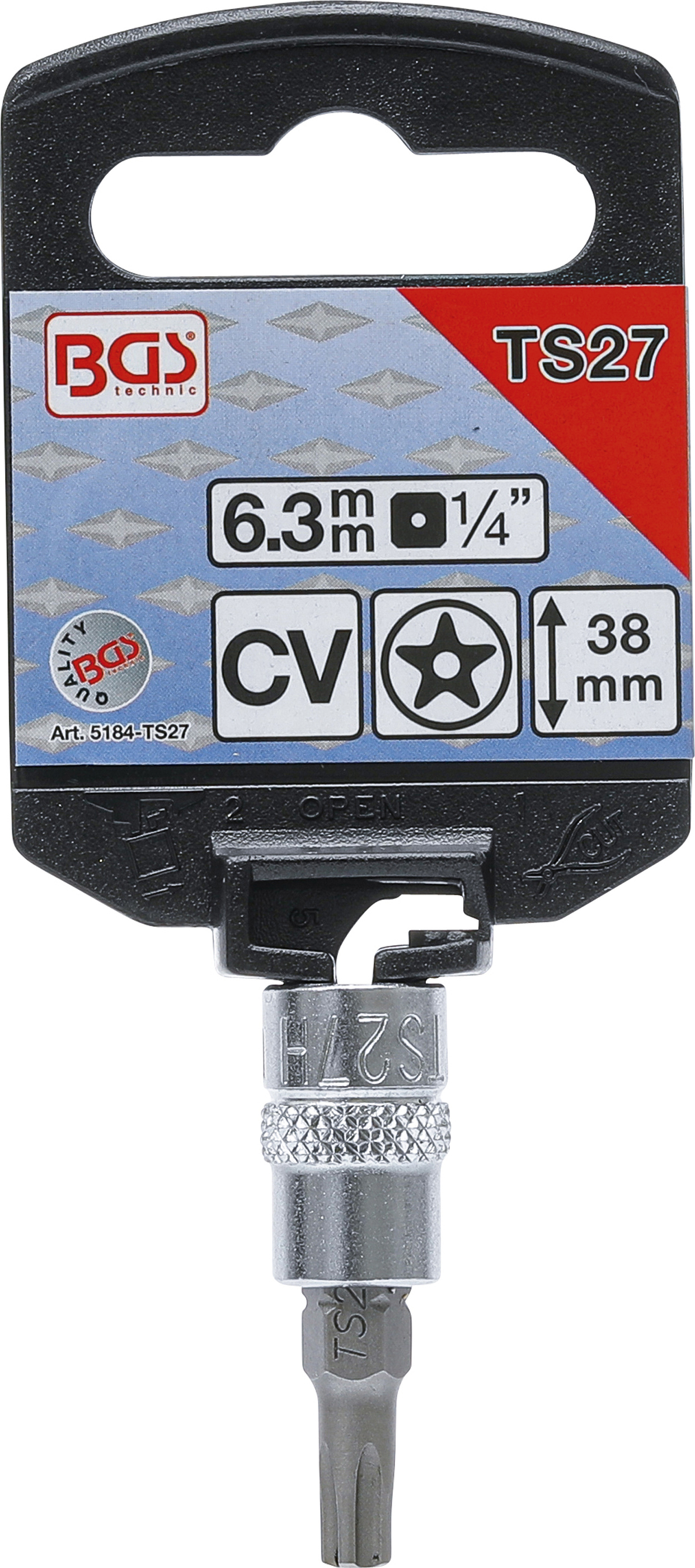 BGS Bit-Einsatz | Antrieb Innenvierkant 6,3 mm (1/4") | TS-Profil (für Torx Plus) mit Bohrung TS27