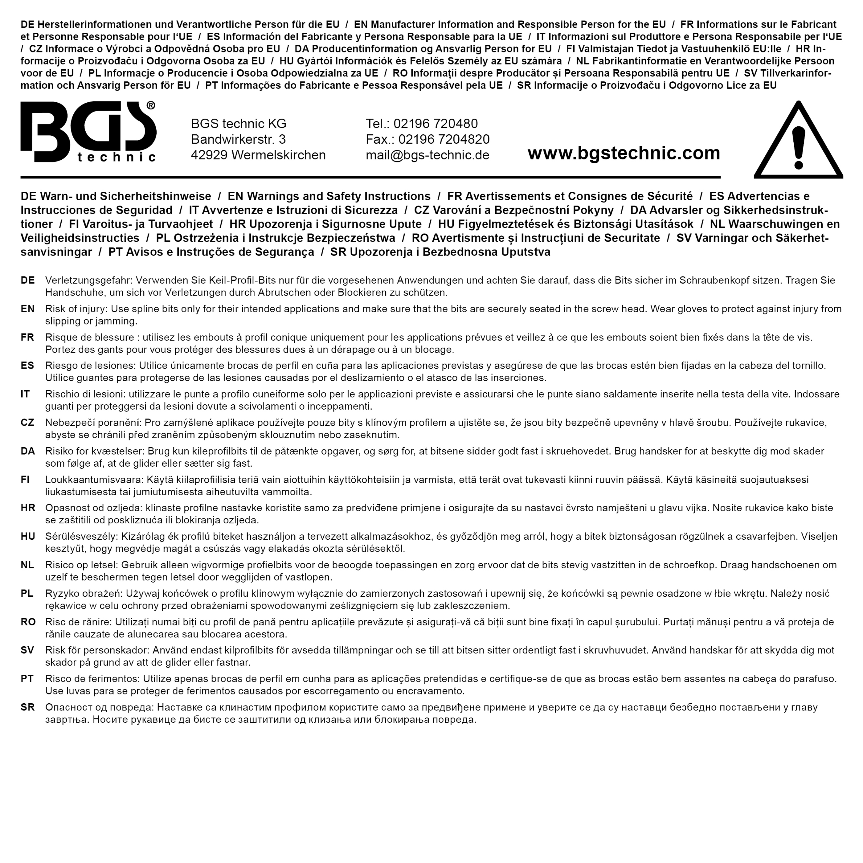 BGS Kraft-Bit-Einsatz-Satz | Antrieb Innenvierkant 12,5 mm (1/2") | Keil-Profil (für Ribe) M5 - M14 | 9-tlg.