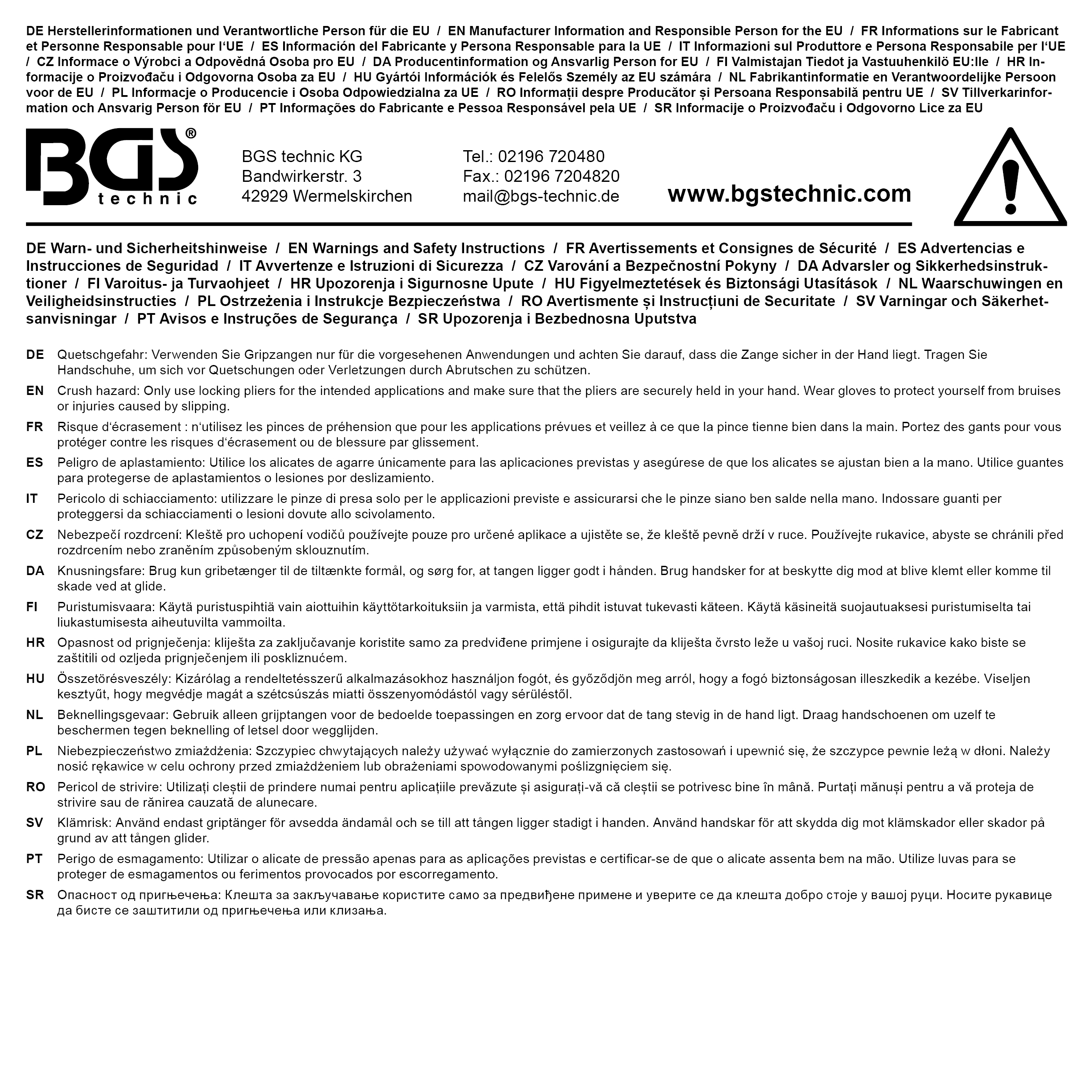BGS Verbindungsarmaturen-Klemmgripzange | für Ø 6 - 16 mm