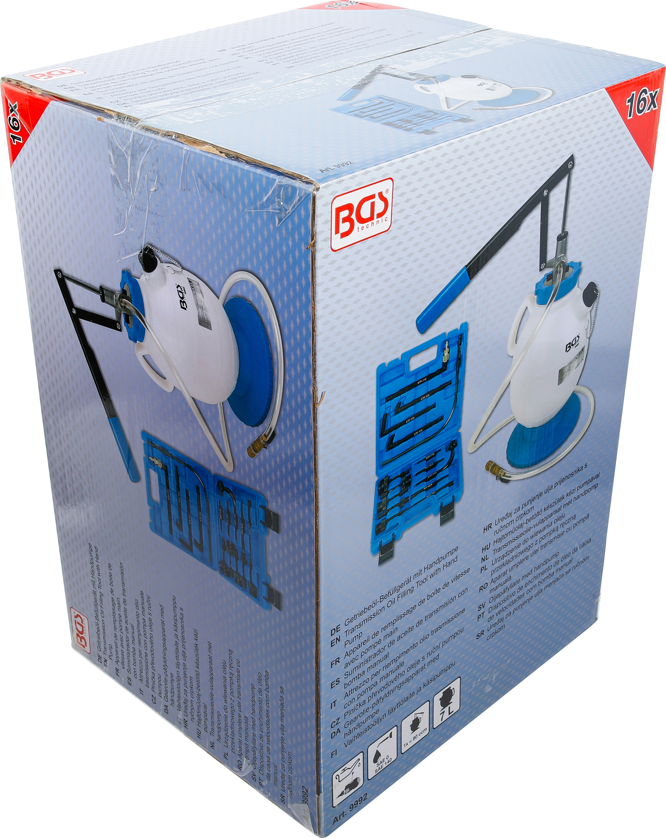 BGS Getriebeöl-Befüllgerät mit Handpumpe | mit 8 Adaptern | 7 l
