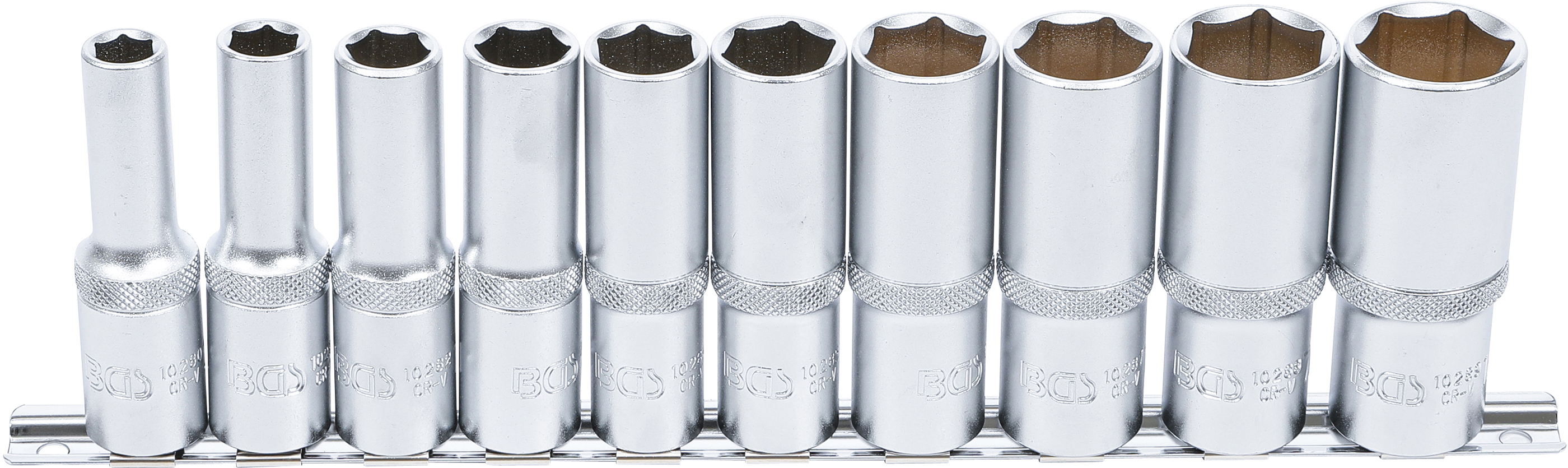 BGS Steckschlüssel-Einsatz-Satz Sechskant, tief | Antrieb Innenvierkant 12,5 mm (1/2") | Zollgrößen | 10-tlg.