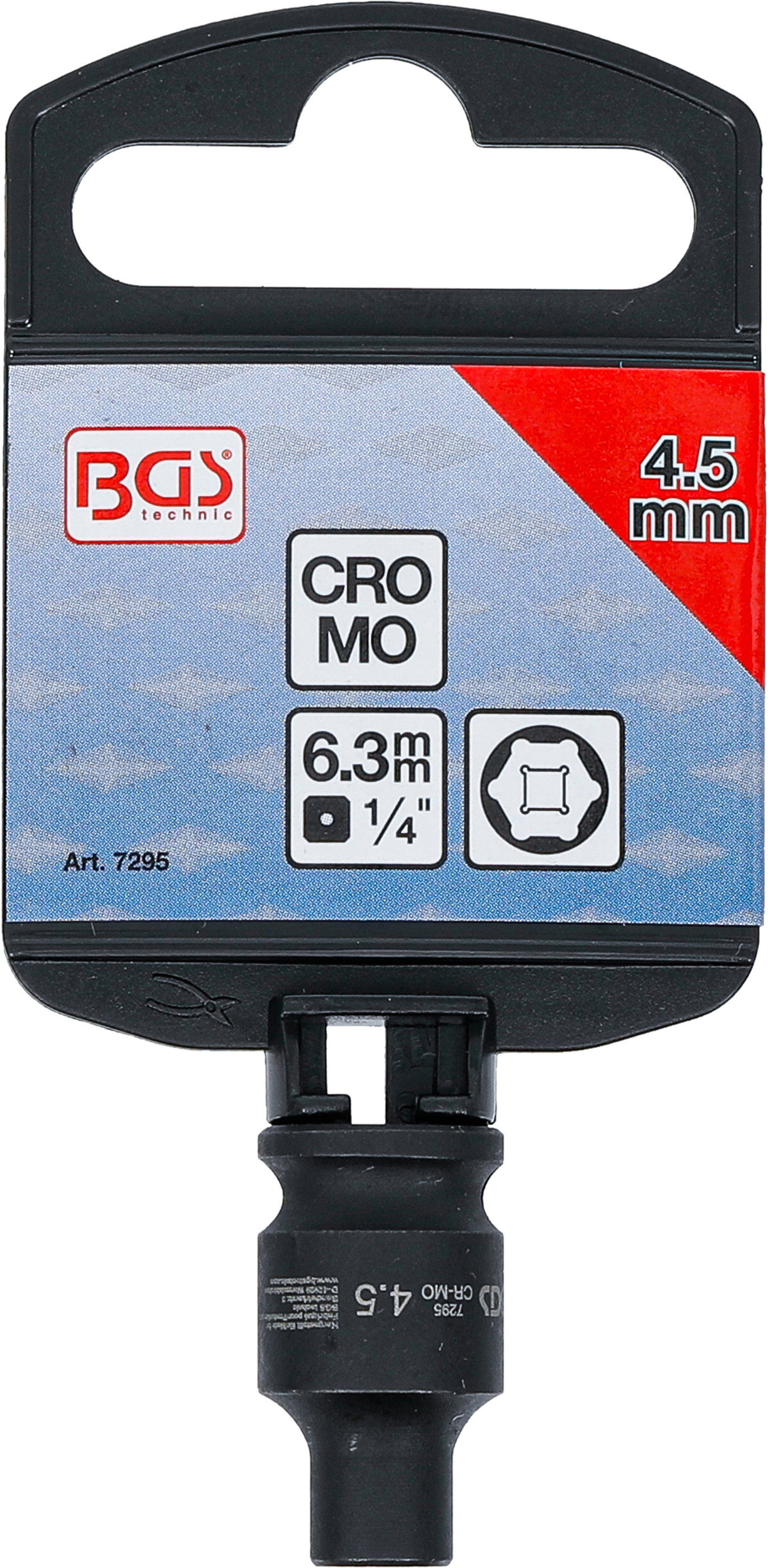 BGS Kraft-Steckschlüssel-Einsatz Sechskant | Antrieb Innenvierkant 6,3 mm (1/4") | SW 4,5 mm